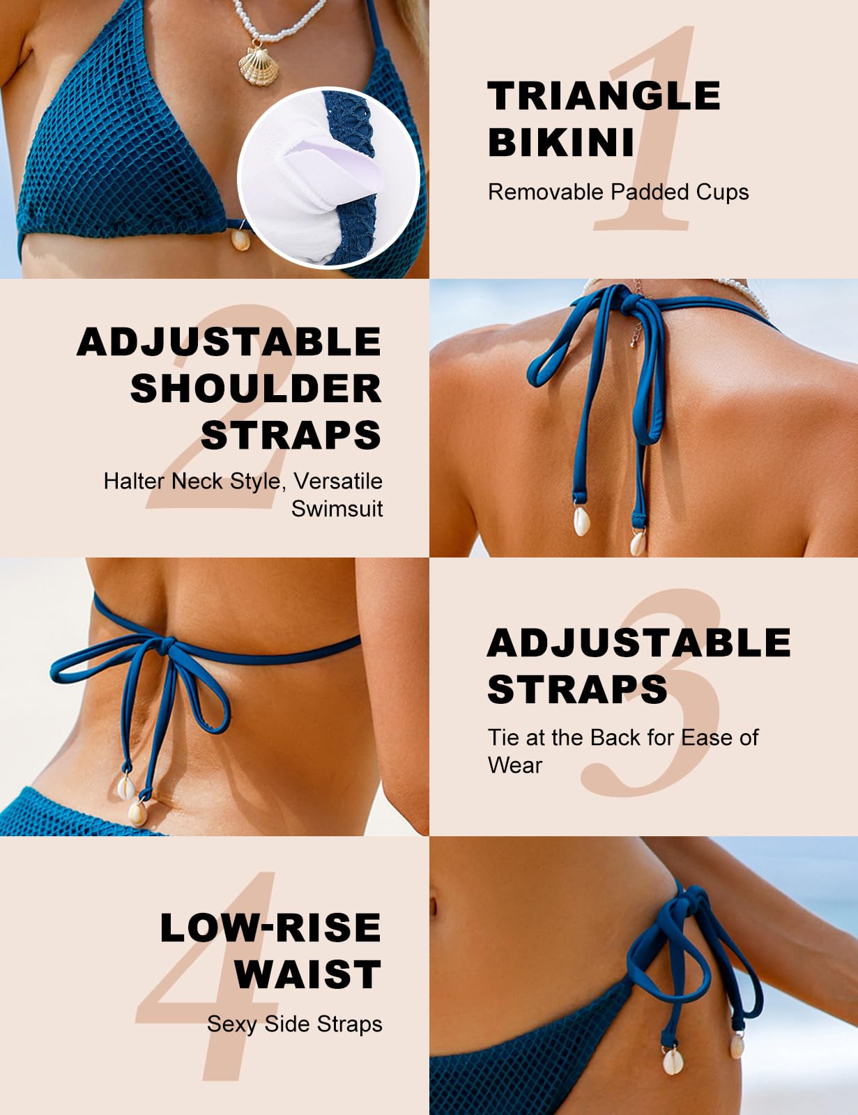 Vancavoo Triángulo Bikinis Mujer Brasileño Sexy Traje de Baño de Dos Piezas Push Up Ajustable Swimwear