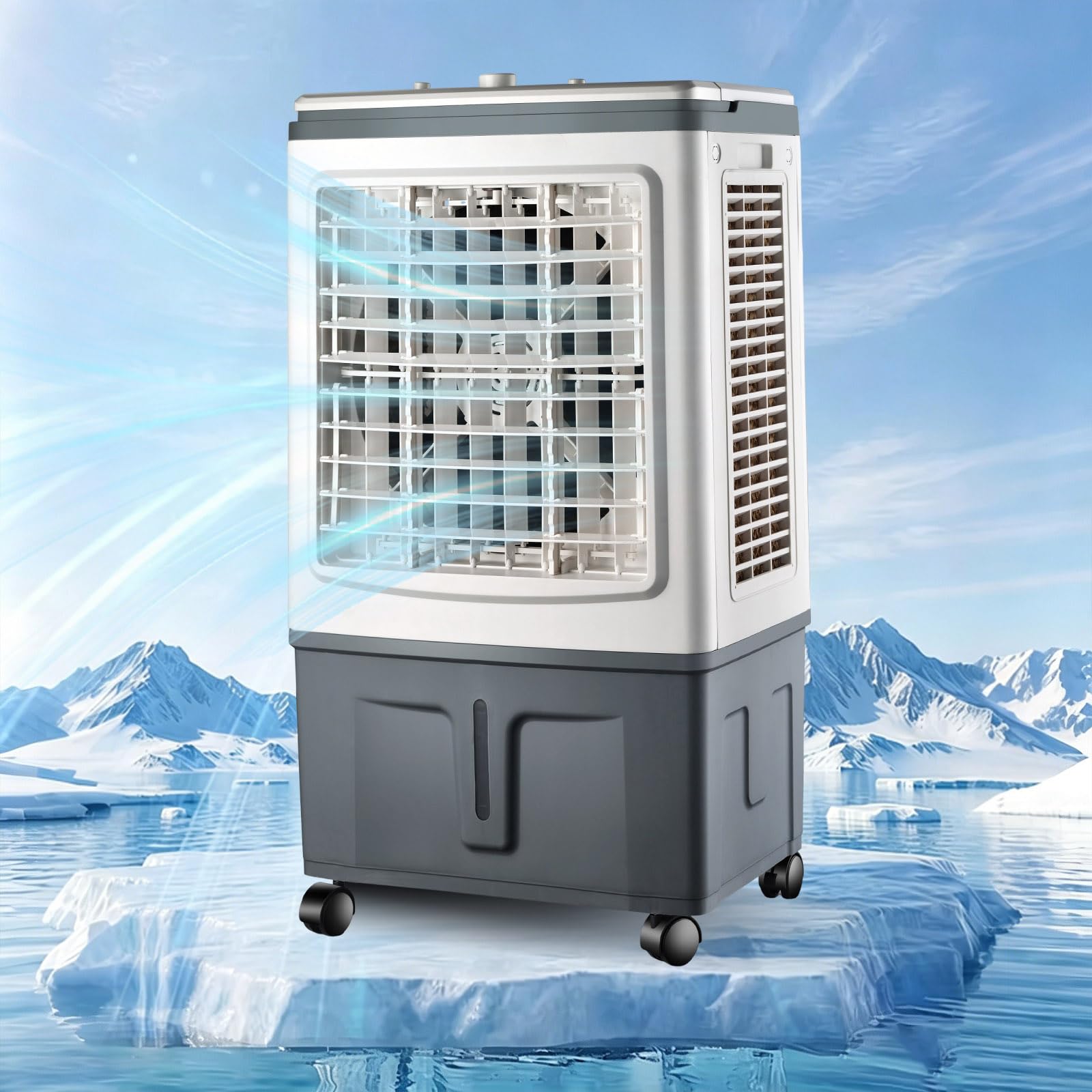 Evaporative Air Cooler 30L, High Capacity Cooling Fan Mechanical Control, Manual Rotary Knobs, 2 Ice Crystal Boxes