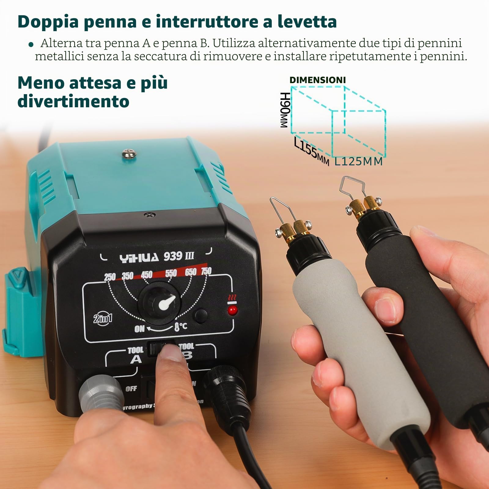 YIHUA 939-III Kit Pirografo Per Legno 2 Penna Pirografica con Pennino a Filo 2-IN-1 con 20 punta a filamento(EU PLUG)