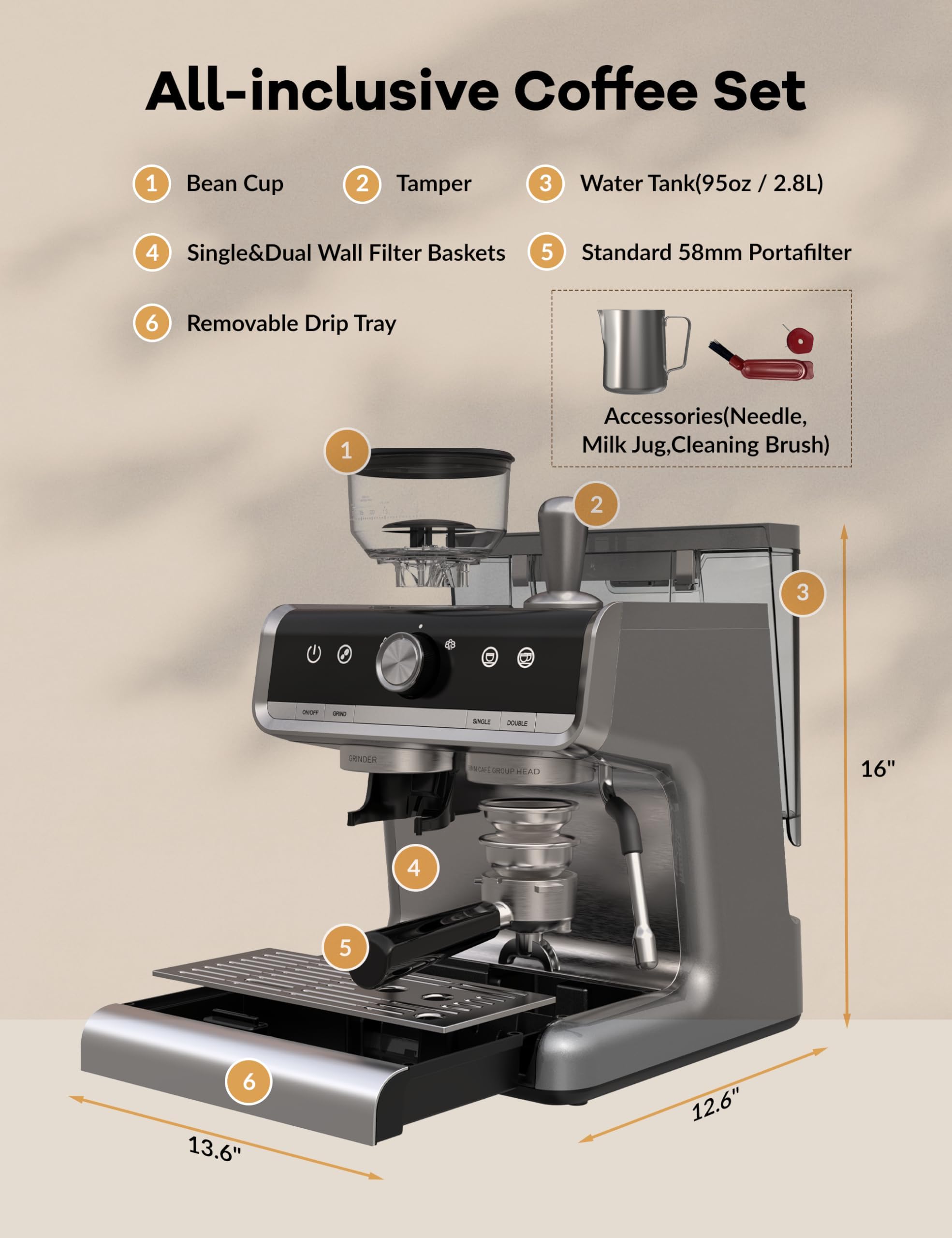 GarveeHome Espresso Machine with Grinder - Make Cappuccinos! -7 GarveeHome Espresso Machine with Grinder - Make Cappuccinos! -7