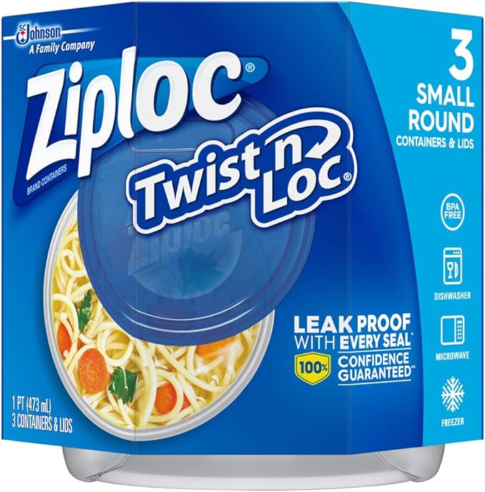 Ziploc Twist 'N Loc Containers, 3 Containers & 3 Lids, 3