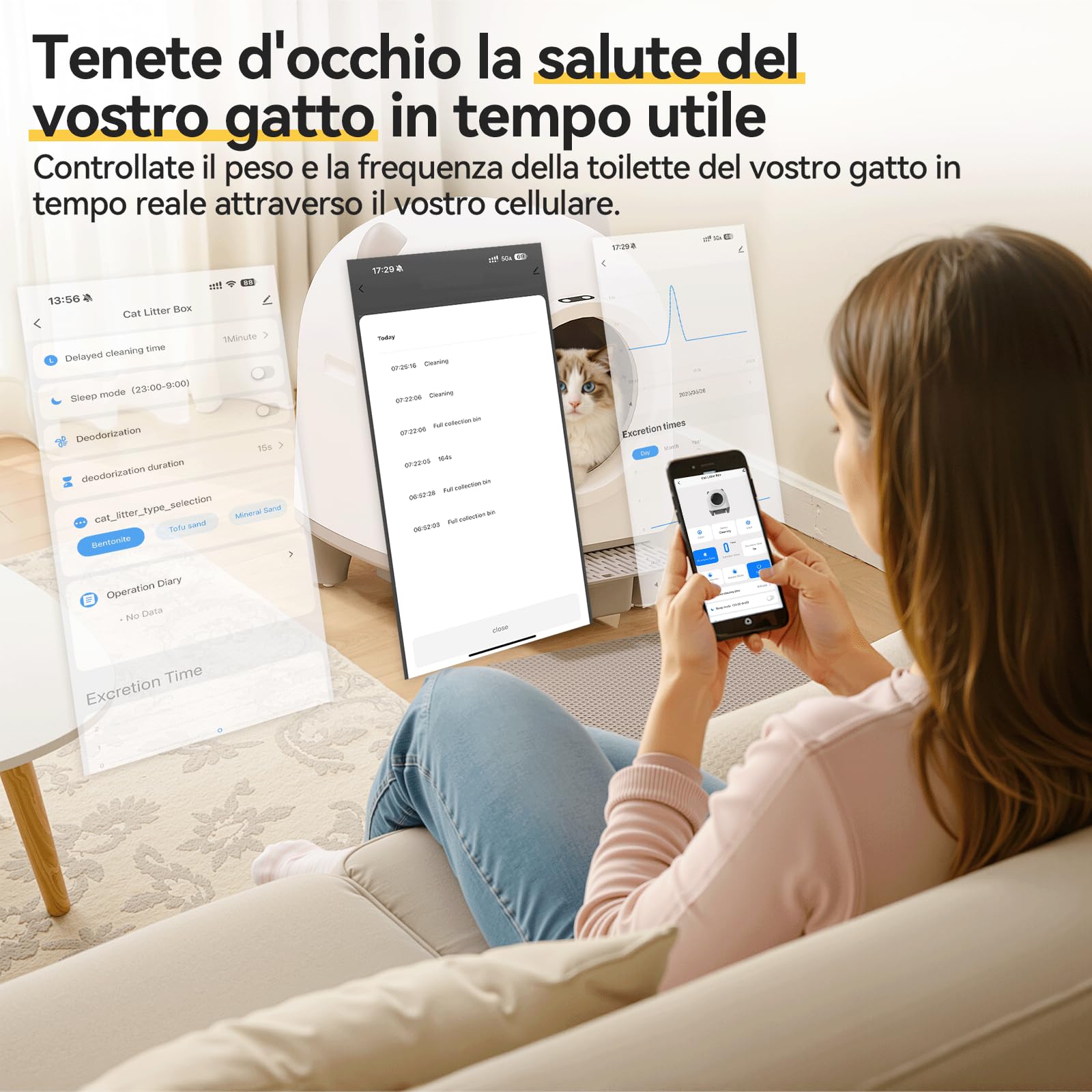 TRIUMPHKEY lettiera gatto autopulente, lettiera autopulente per gatti xxl da 90L con controllo APP/protezione anti-intrappolamento/sistema di deodorizzazione/cat litter box, per famiglie con più gatti