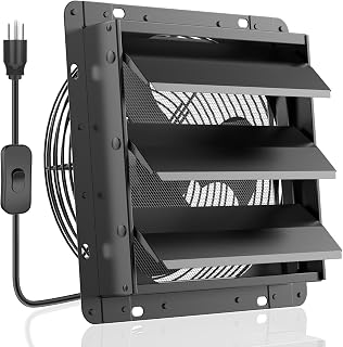 HGPOWER 10 Inch Shutter Exhaust Fan 647 CFM Quiet Garage Attic Chicken Coop Vent with 8ft Switch Cable Black