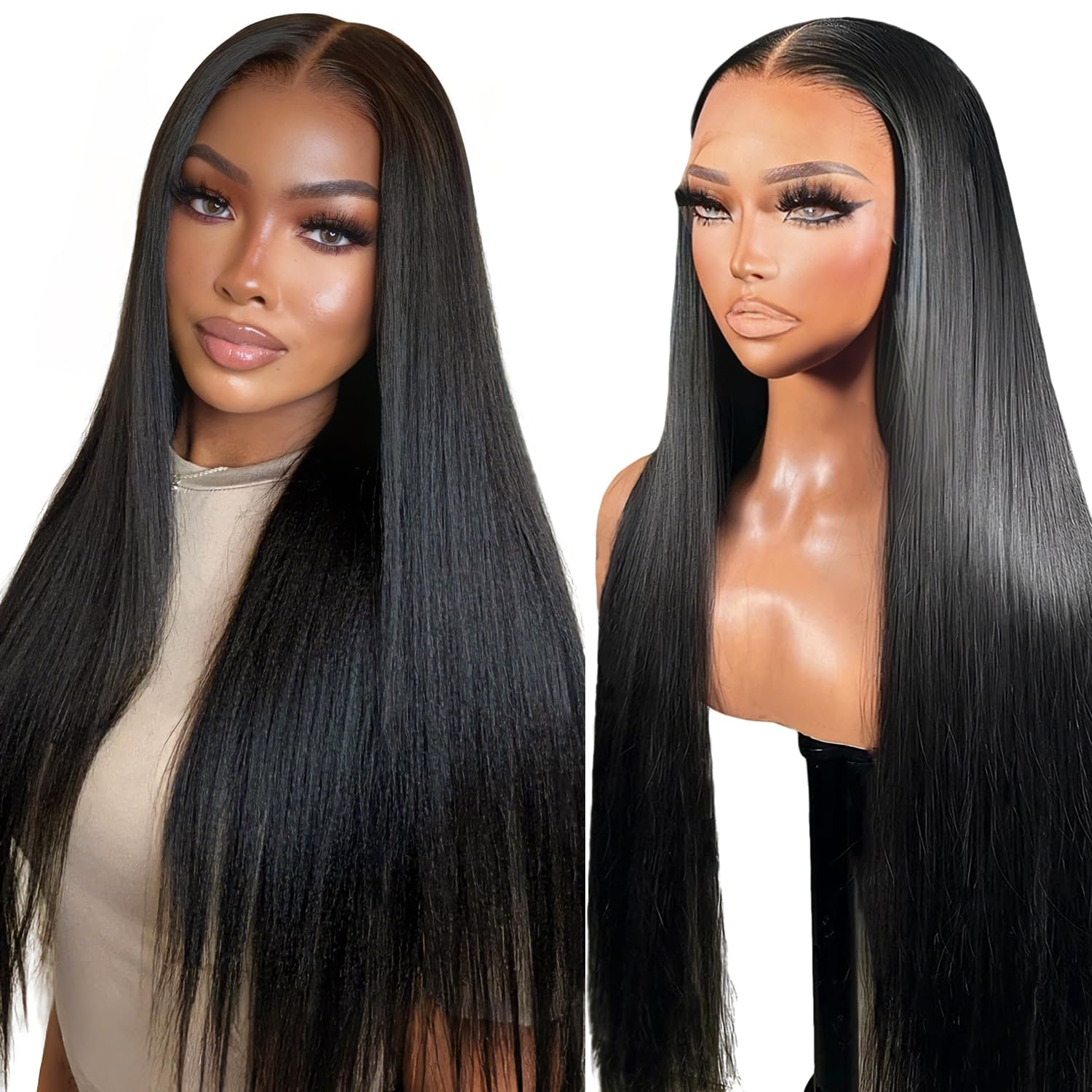 RXY 13X6 Straight Bresilienne Perruque Cheveux Humain 16 Pouces(41cm) Perruque Femme Naturelle Black HD Lace Front Wigs Human Hair 180 Density for Women 12A Brazilian Virgin Transparent Glueless Wigs