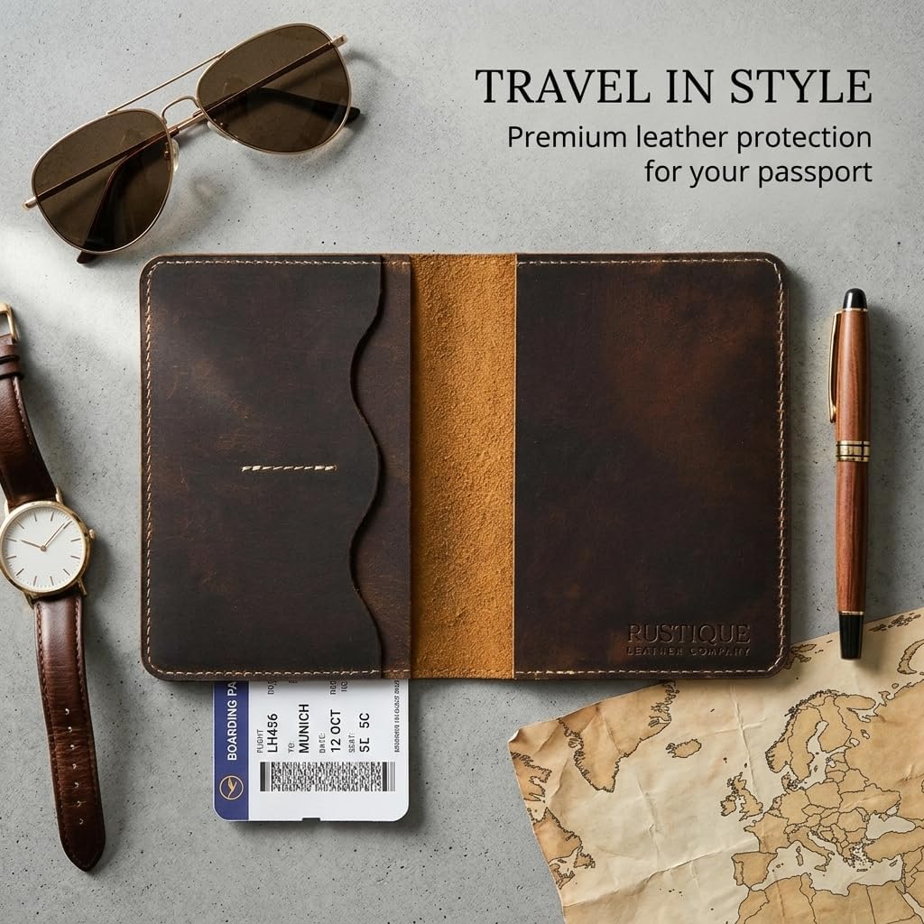 Leather Passport Wallet for Travel, Contoured Card Slots, Full Grain