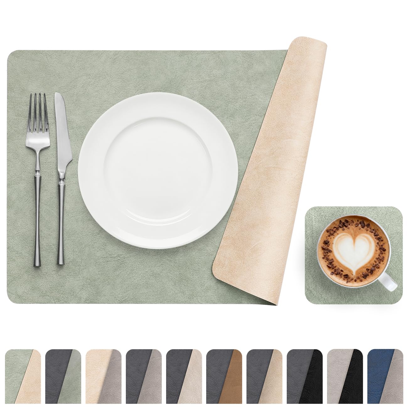 Set de table en cuir lavable antidérapant double face bicolore pour cuisine (x4)
