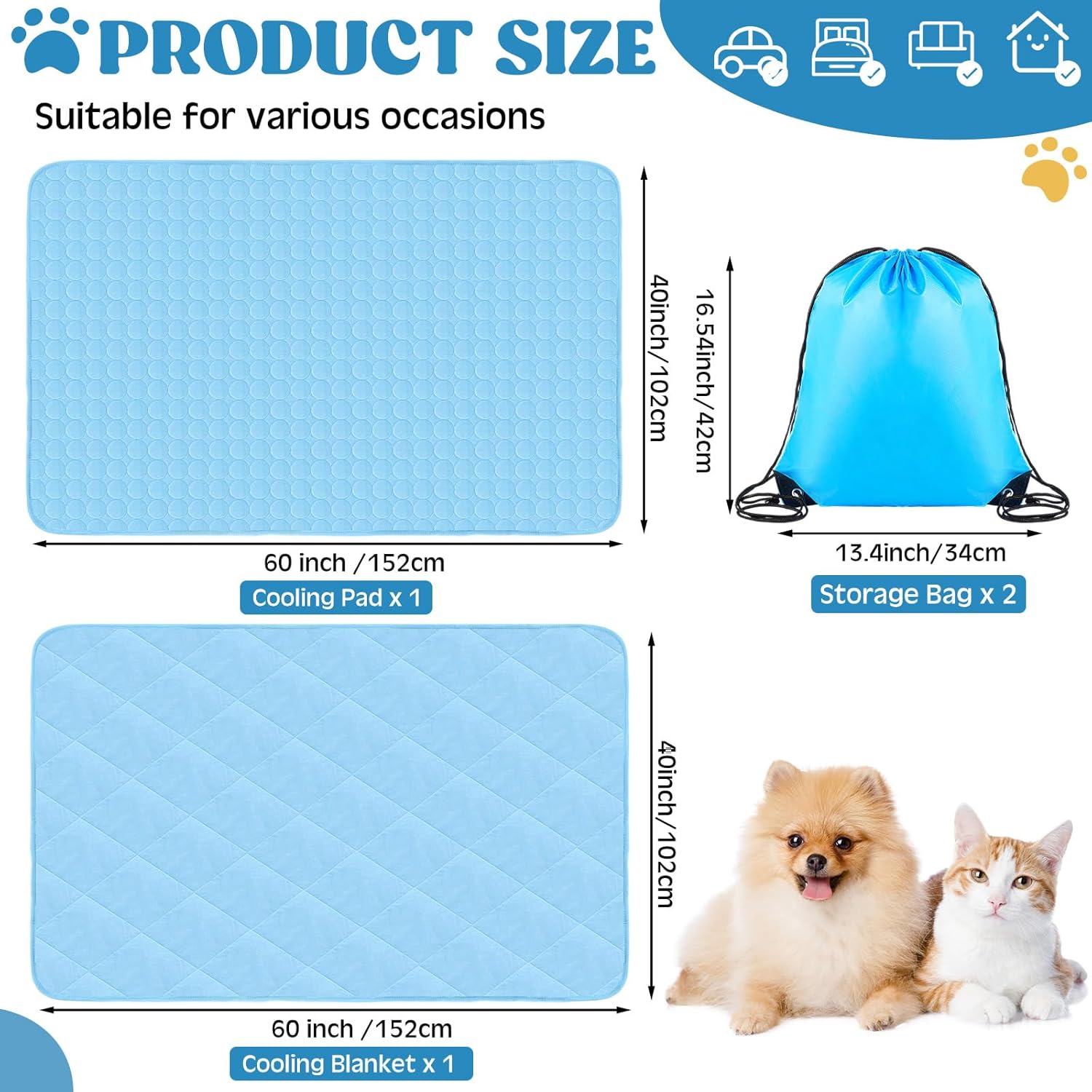 2 Pack Dog Cooling Mat and Blanket Washable Cooling Pads Pet Throw Blanket Sleeping Kennel Mat with Storage Bag for Summer Indoor Outdoor Hot Weather Cat Dog Puppies