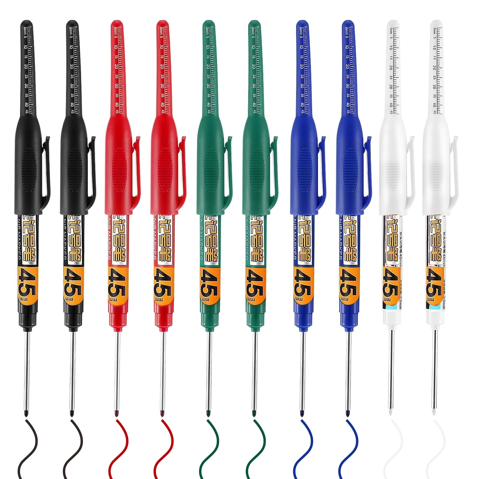 10PCS Deep Hole Marker Pen, Long Head Deep Hole Marker Pens, Permanent Long Reach Nib Marker Pen, Waterproof Colorful Drill Hole Marker, Waterproof Construction Markers for Construction WoodMetal