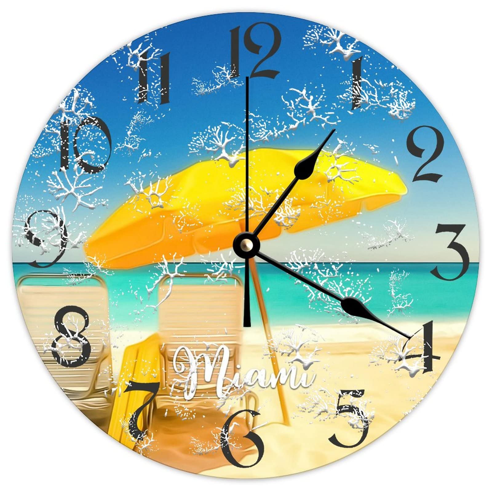 Horloge murale ronde Miami City en bois pour une décoration de salon rustique et chaleureuse