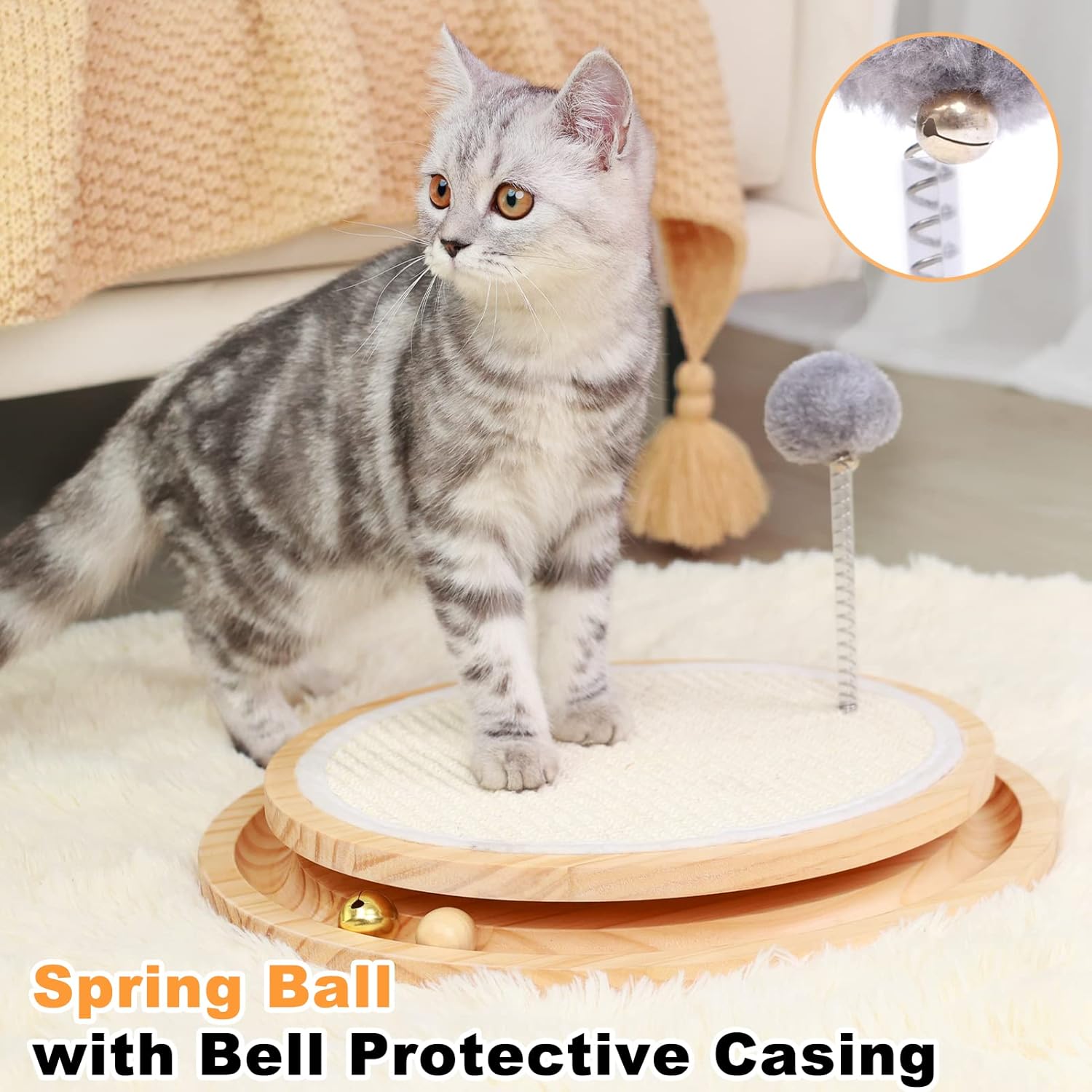 review Cat Scratcher, Cat Toys for Indoor Cats, Sisal Scratching Pad Kitten Interactive Ball Track Spring Ball for Chasing Hunting Mental Physical Exercise