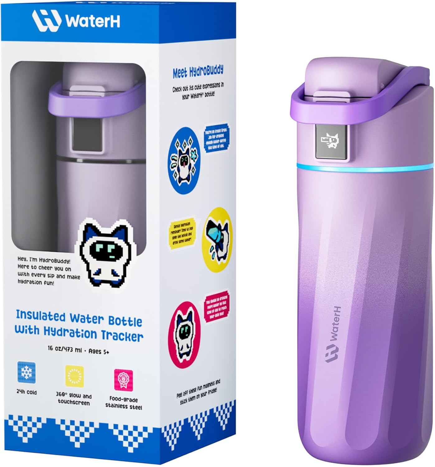 BOOST Smart Water Bottle with Reminder & Tracker, 16oz Kids Water Bottle for School, DIY Refrigerator Magnets, BPA-Free Vacuum Insulated Stainless Steel, Ideal for Mother's Day