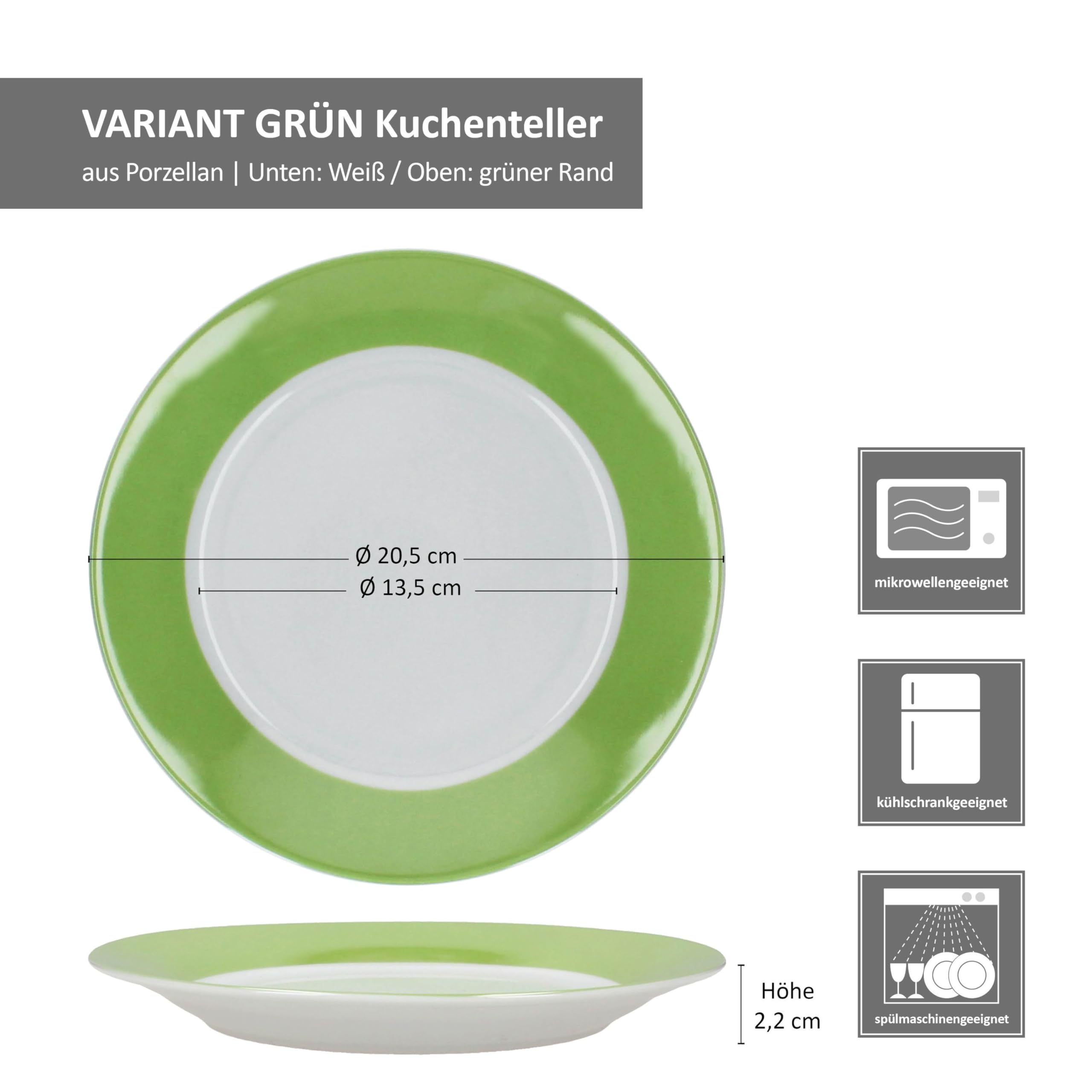 MamboCat 6er Set Variant Grün Kuchenteller I farbige Porzellan-Frühstücksteller für 6 Personen I bunte kleine Teller für Salat, Dessert & Co. beim Frühstück, Mittag, Kaffee & Abendbrot