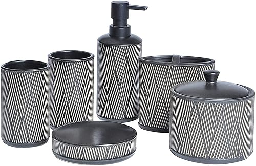 Vanity Bathroom Decor, Retro Bathroom Accessories Set Ceramic with Relief Pattern European Style Bath Set for Housewarming Gift Housewarming