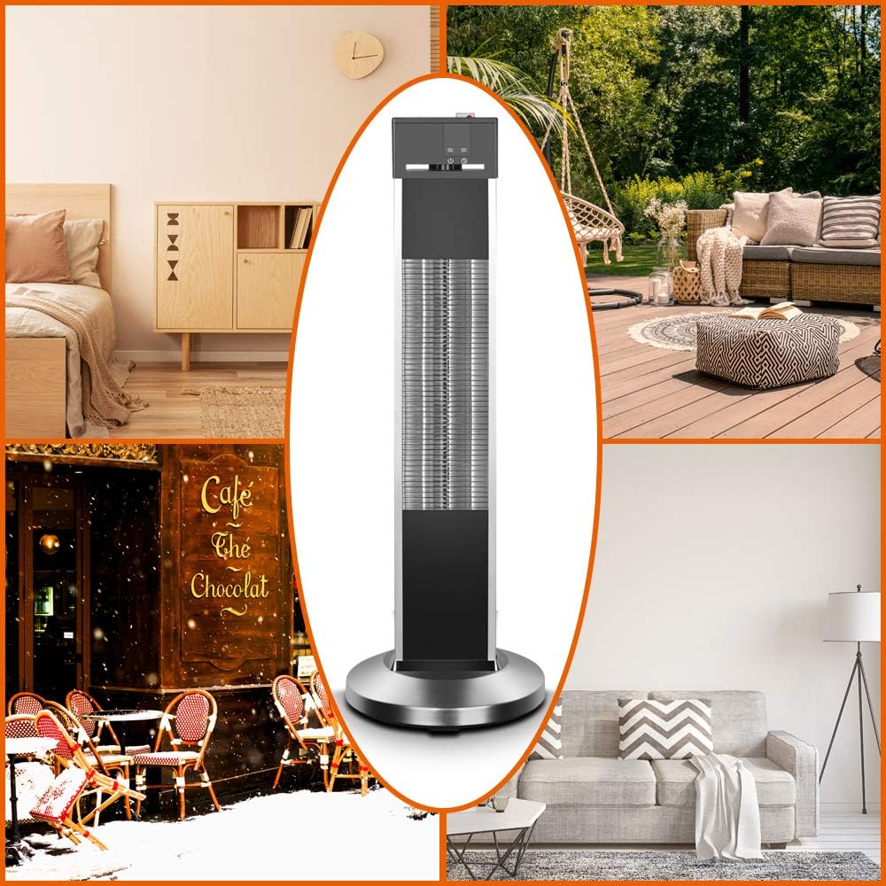 Patio Heater-Trustech Space Heater Infrared Heater w/Remote, 24 Timing Auto Shut Off Radiant Heater, 500/1000/1500W, Super Quiet 3s Instant Warm Vertical Electric Heater for Big Room Backyard : Patio, Lawn & Garden