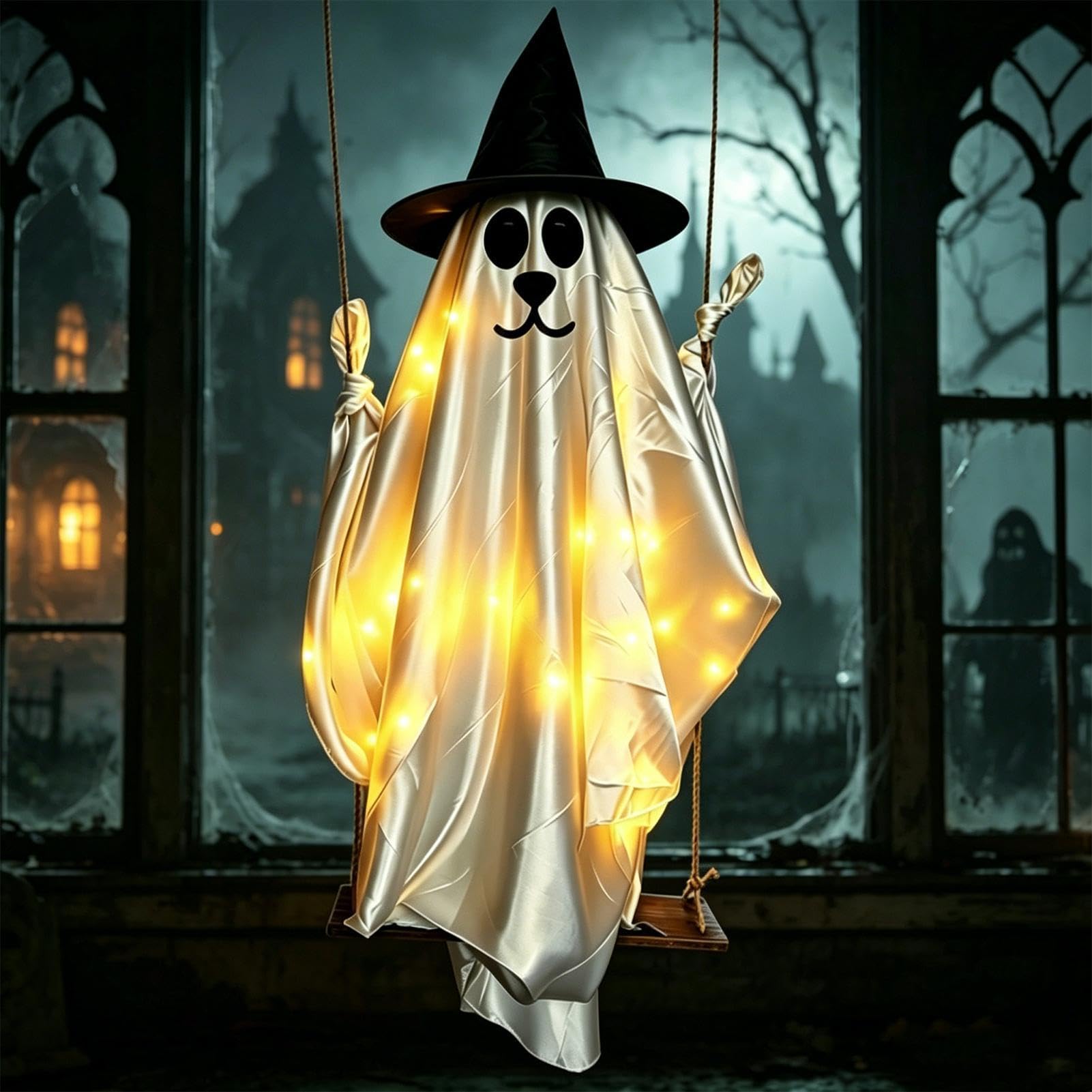 Decorazioni Halloween All'Aperto Cane Fantasma Altalena Luminosa 150 Cm