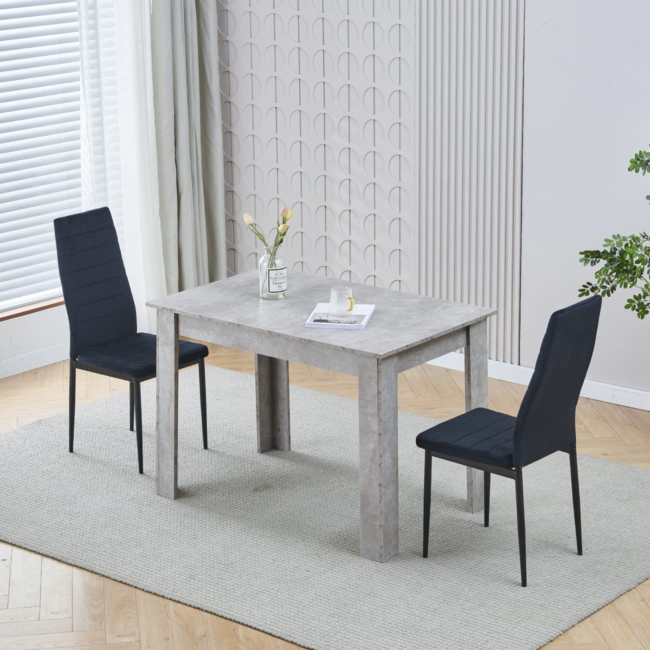 Homullel 110cm Dining Table and 2 Chairs, 2 Seater Kitchen Table and Chairs Set for Space Saving, Compact Dining Room Set for 2, 110x70 cm, Wooden, Beton Grey (2 Seaters, Flannel Black) — image 1