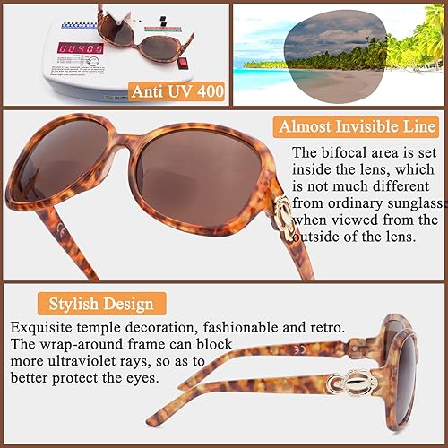 Miniatura 3 de Trendy Bifocal Sunglasses Reading Glasses for Women Prescription Wrap-around Sun Readers UV400 Protection