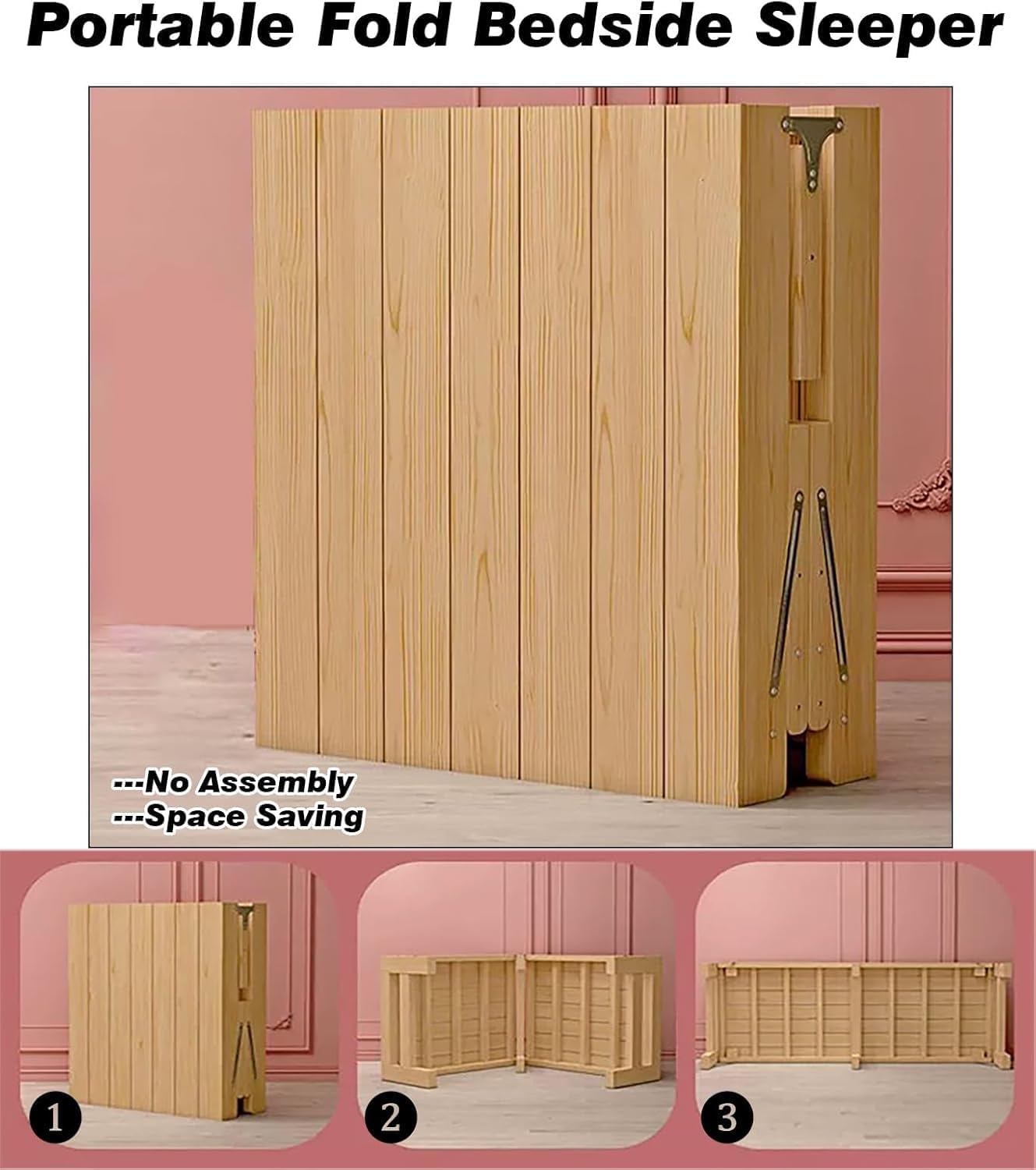 Interior Lightweight Bedside Sleeper Toddler Platform Beds Frame for Anti-Fall, Modern Vintage Folding Wood Bed with Safety Guardrails, High Load-Bearing(71 x 31 x 16 in)