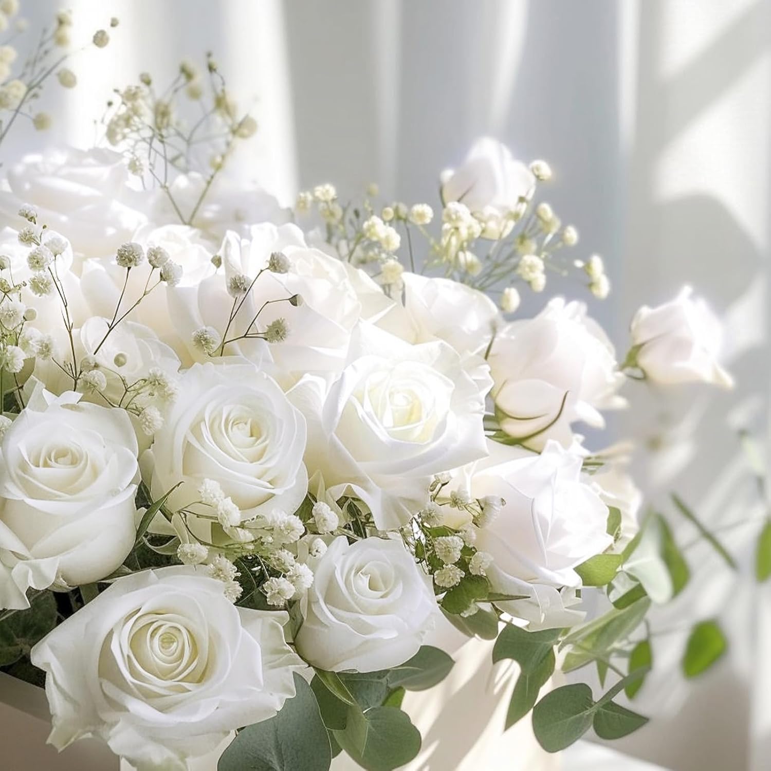 50 Pcs White Roses Artificial Flowers, Real Touch Velvet Roses Bouquet Fake Flowers Bulk, Artificial Roses with Long Stems for Valentines Day Gift DIY Bridal Wedding Centerpiece Decorations - Image 2