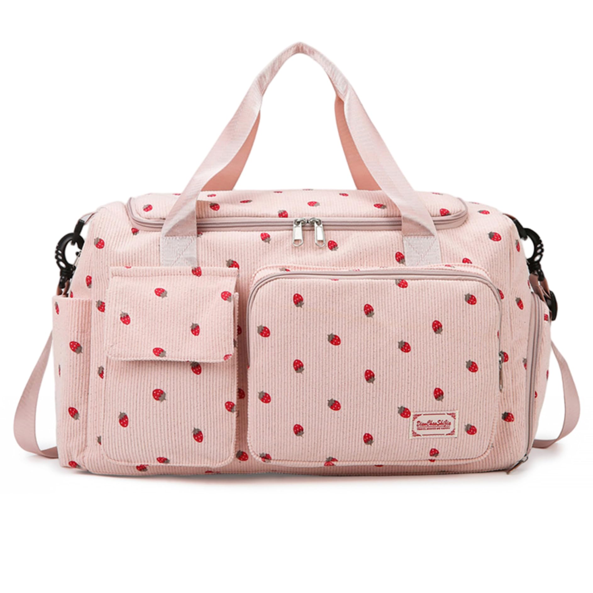 Gym Bags for Women, Large Capacity Cute Duffel Bag with Shoe & Wet Compartment, Strawberry Tote with Luggage Rod Band, Handle and Strap for Travel, Sports, Cute Duffel Bag, Gym