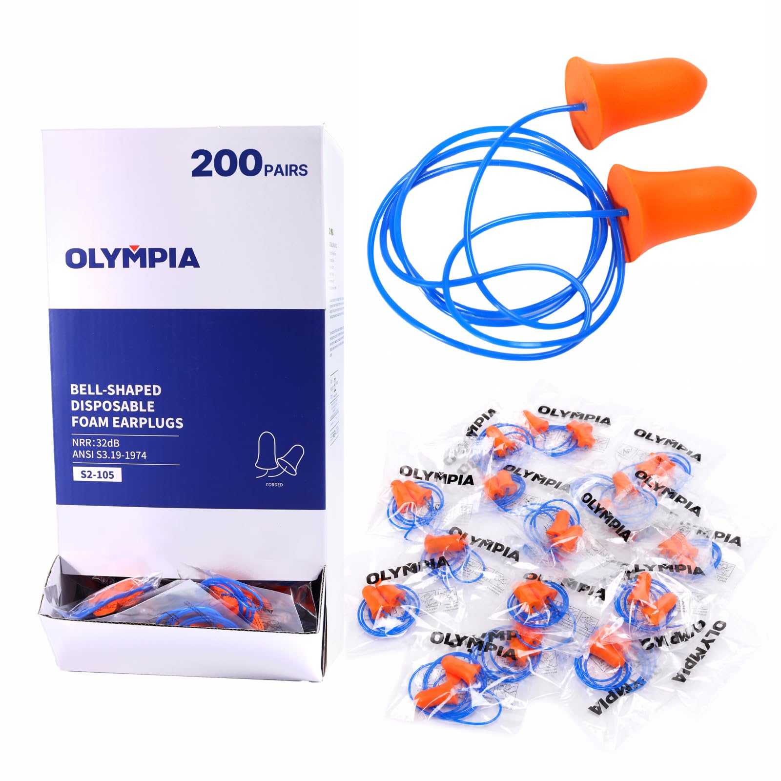 NORTHSKY 200 pares de tapones para los oídos con cordón, tapones de espuma para dormir, protección auditiva envueltos individualmente, reducción efectiva de ruido NRR de 32 dB, tapones para los oídos