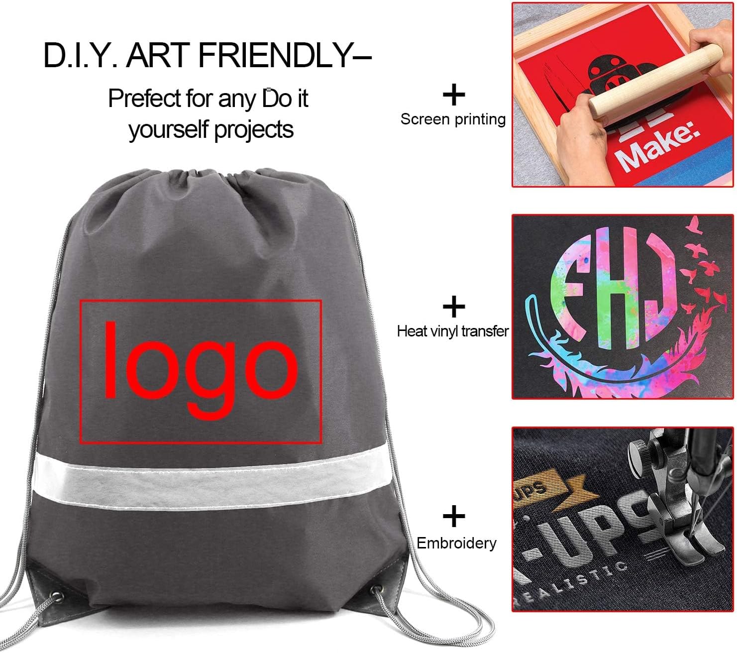 BeeGreen Drawstring Backpack Bags 20,30,50 Packs Reflective String Bags for Gym Sport Trip Cinch Sack DIY for Women Men