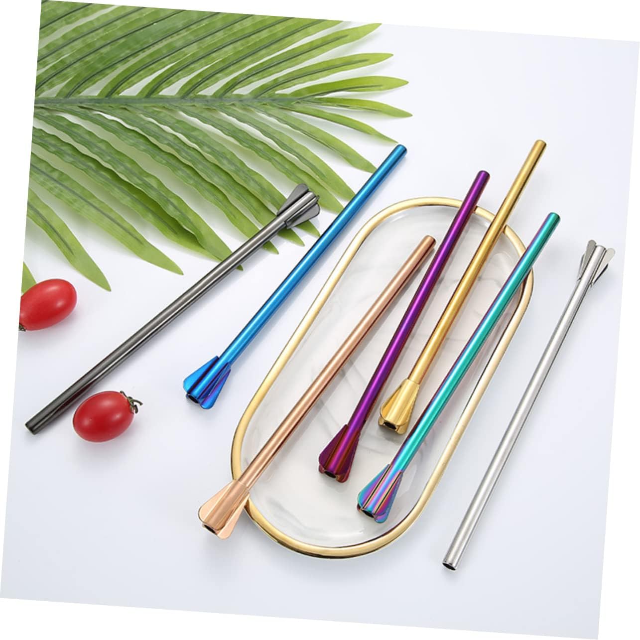7pcs Reusable Stainless Steel Straws Colorful Drink Stirrer for Cocktails Smoothies and Beverages Food-grade Material Easy to Clean for Parties and Outdoor Use