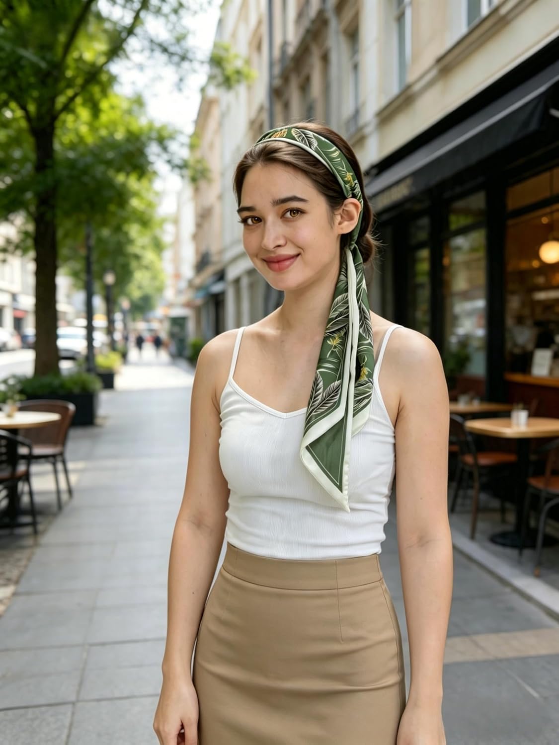 Long Silk Scarf for Women - Printed Scarves For Purse Bags Head Hair