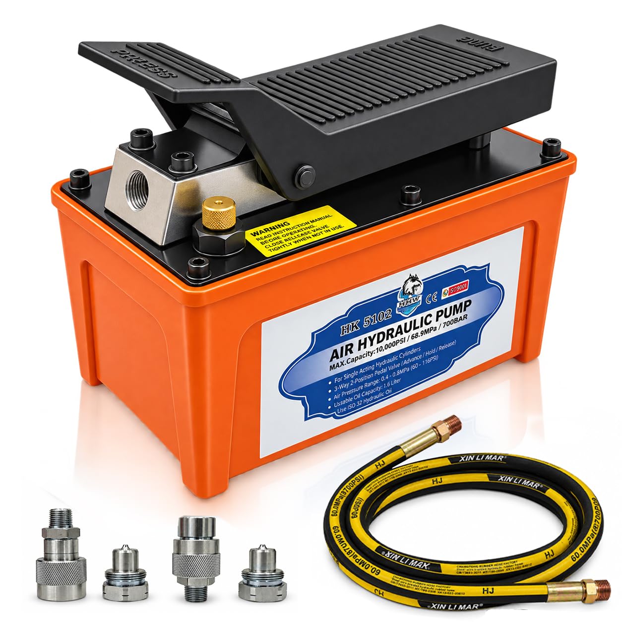10,000 PSI Air Hydraulic Pump Kit, 1/2 Gal, Hose &amp; 2 Quick Couplers