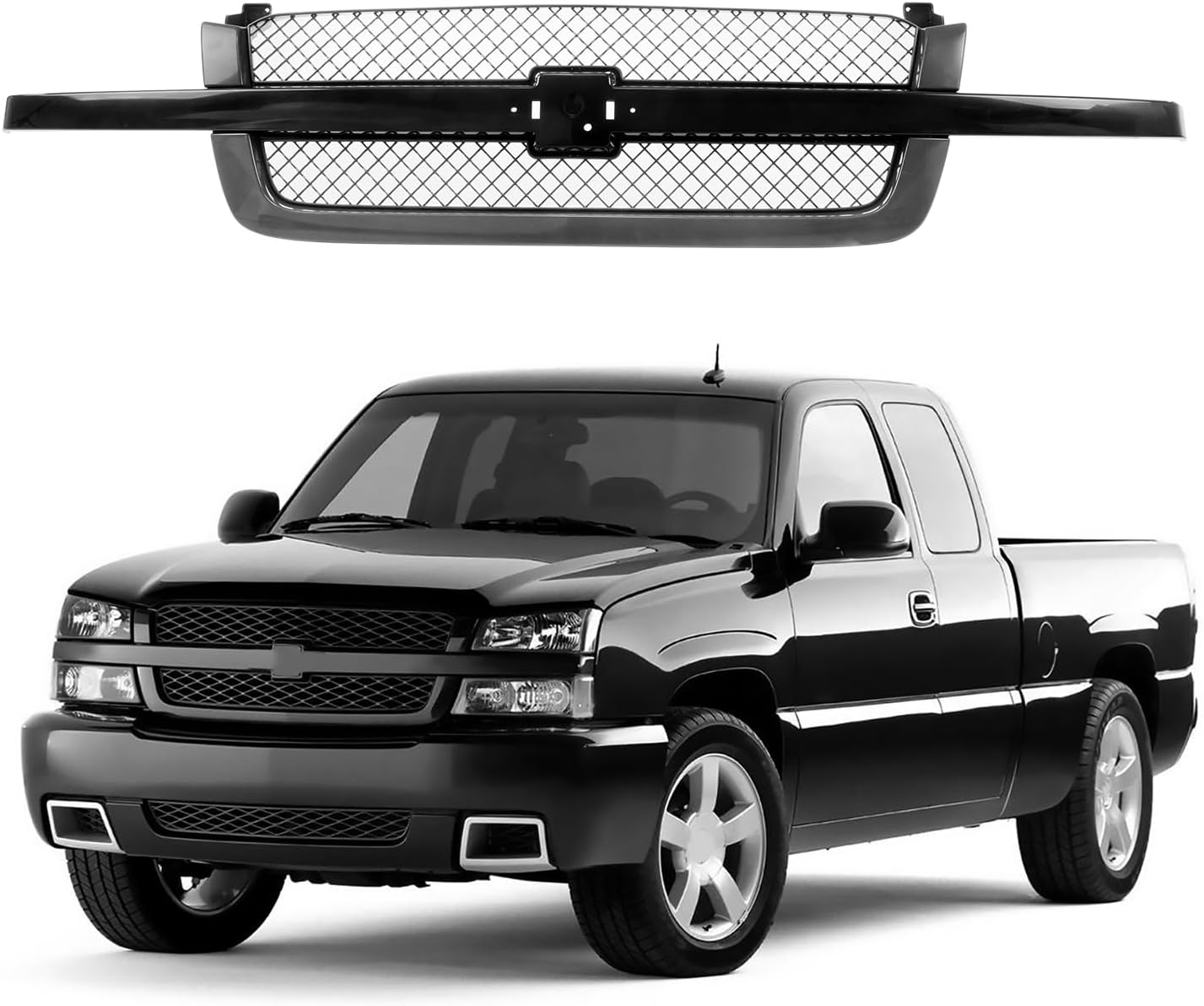 CarPartsDepot Front Grille Grill Black Center Bar With Gray Mesh Insert Compatible With Chevrolet 2003-2006 Silverado 1500 2500 3500 & 2007 Silverado Classic 19168630 GM1200557