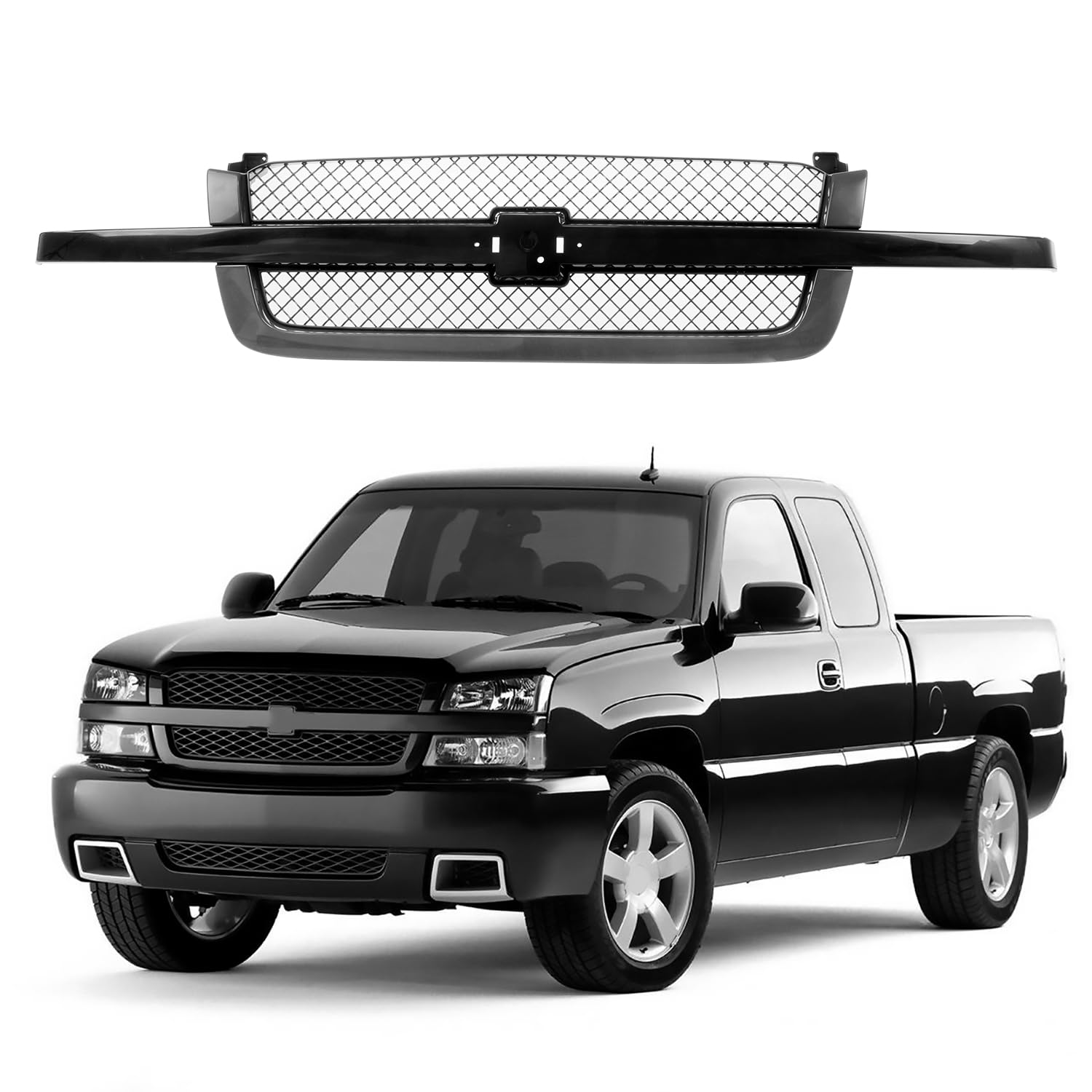 CarPartsDepot Black Center Bar with Gray Mesh Classic