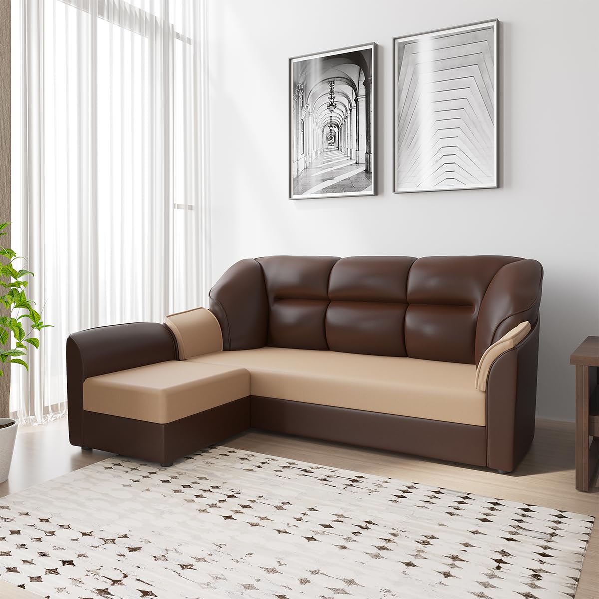 WESTIDO Leatherette 4 Seater Sofa (Finish Color - Cream Brown, DIY(Do-It-Yourself)) | 1 Year Warranty-image-0