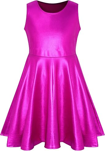 Girls Metallic Dresses Sparkly Shiny Party Twirl Dress Sleeveless Outfits