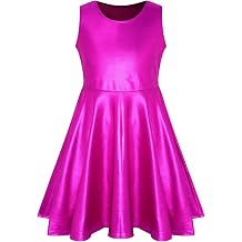 Girls Metallic Dresses Sparkly Shiny Party Twirl Dress Sleeveless Outfits