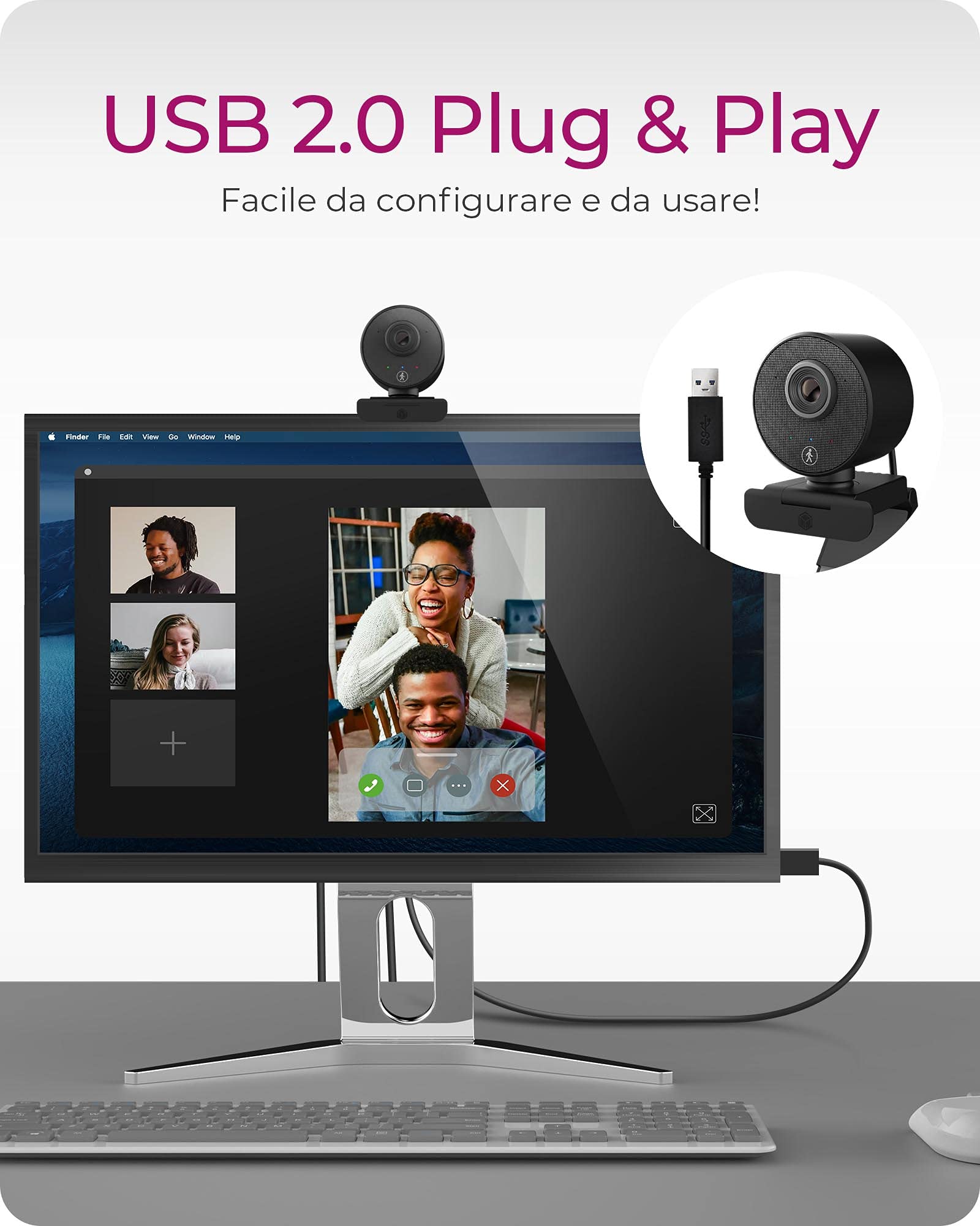 ICY BOX Full HD USB Webcam con microfono, base a morsetto, HD Auto Focus, WDR IB-CAM501-HD