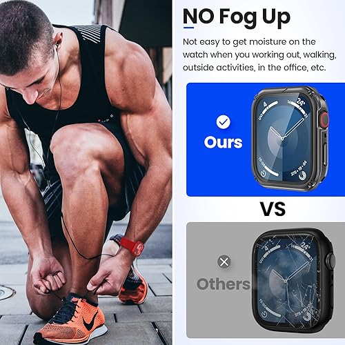Miniatura 5 de Goton Funda resistente 2 en 1 impermeable para Apple Watch Series 8 Series 7 de 1.772in, protector de pantalla de vidrio 360, parachoques duro de