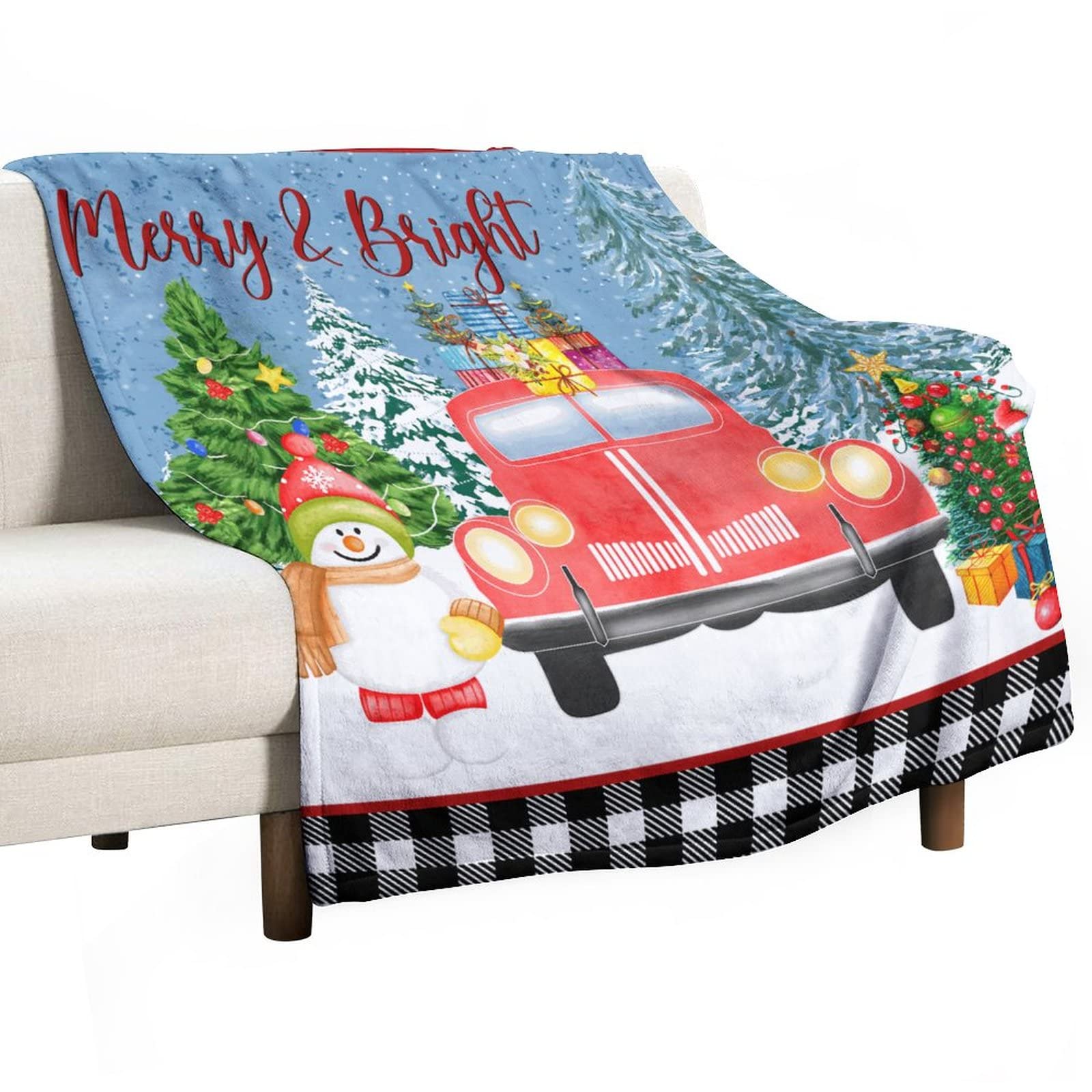 Couverture personnalisée photo flanelle Merry & Bright plaid Noël canapé