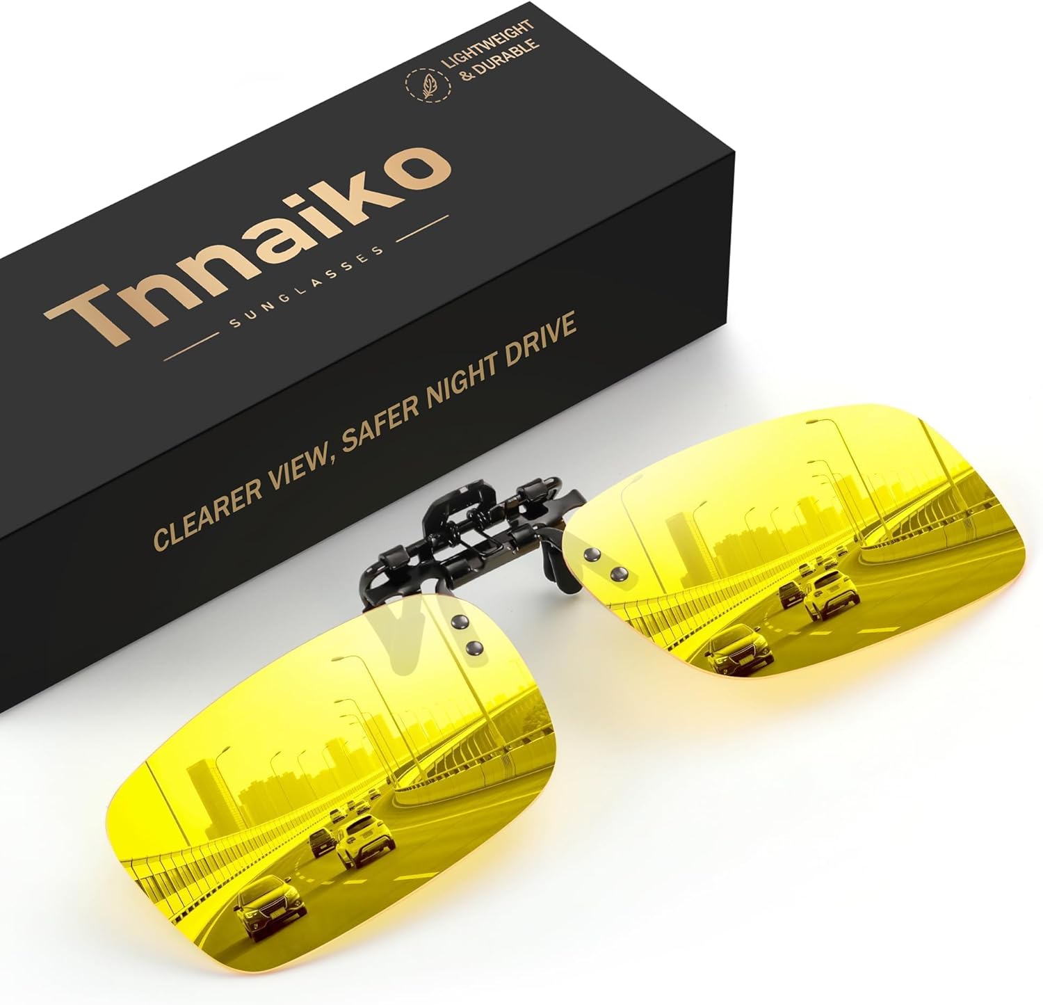 Night Driving Glasses Clip-on Flip Up Metal Clip Rimless Night Vision Glasses, Anti Glare HD Polarized Glasses