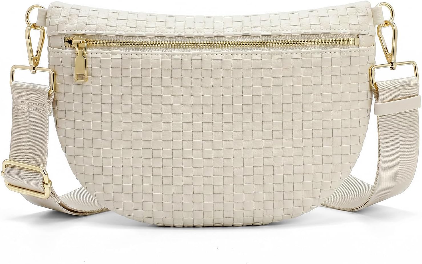 Woven Crossbody Bags For Women Checkered Bum Bag Women's Waist Pack Sling Purse with Wide Strap for Travel
