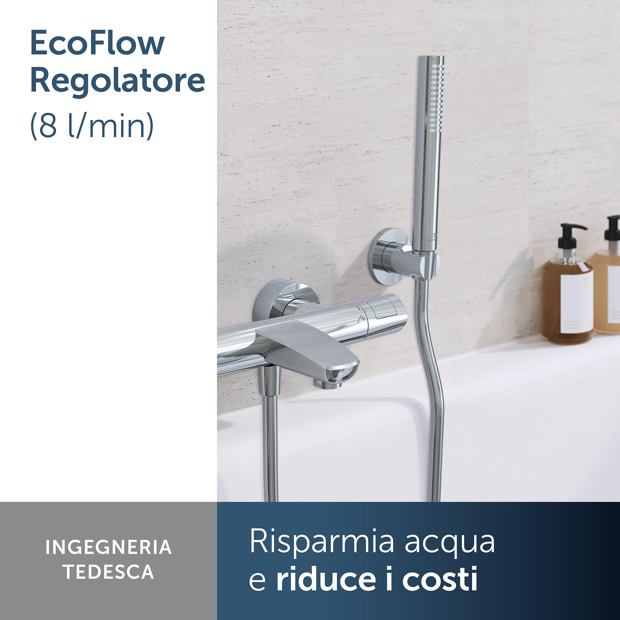 Ideal Standard – Doccia a mano Idealrain Atelier, doccetta a 1 funzione con design a stelo, soffione doccia a risparmio idrico, filettatura di collegamento standard, cromata