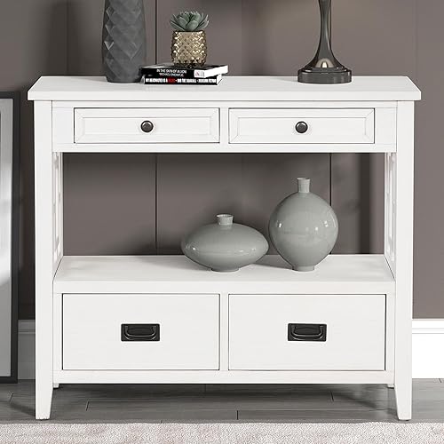 Aparador de buffet, armario de acento, 36 pulgadas, mesa de consola de madera de pino de granja con 4 cajones y 1 estante de almacenamiento para