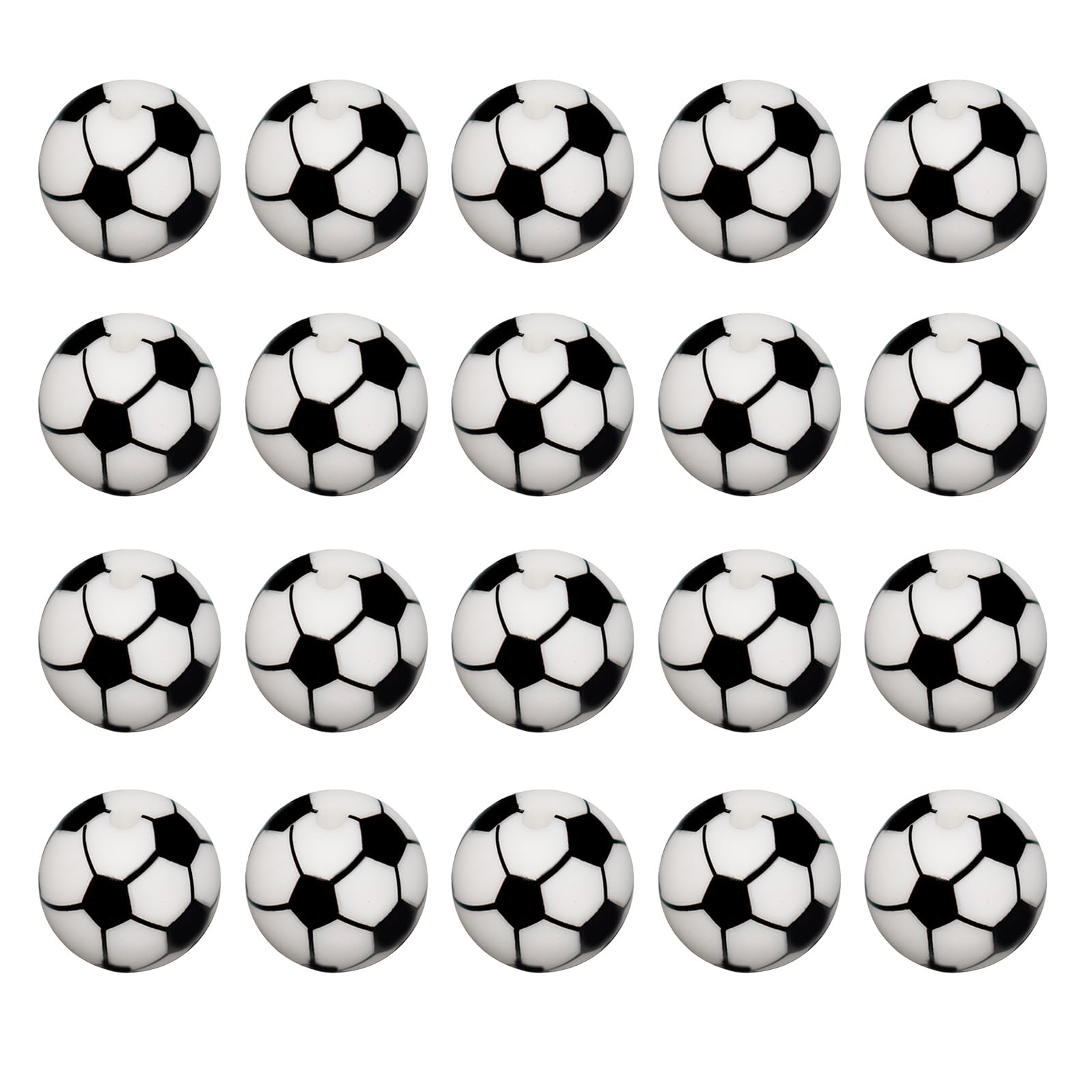 20Pcs 15MM Silicone Football Sports Beads Bulk Round Soccer Ball Shaped Beads for Keychain Bracelet Necklace DIY Crafts