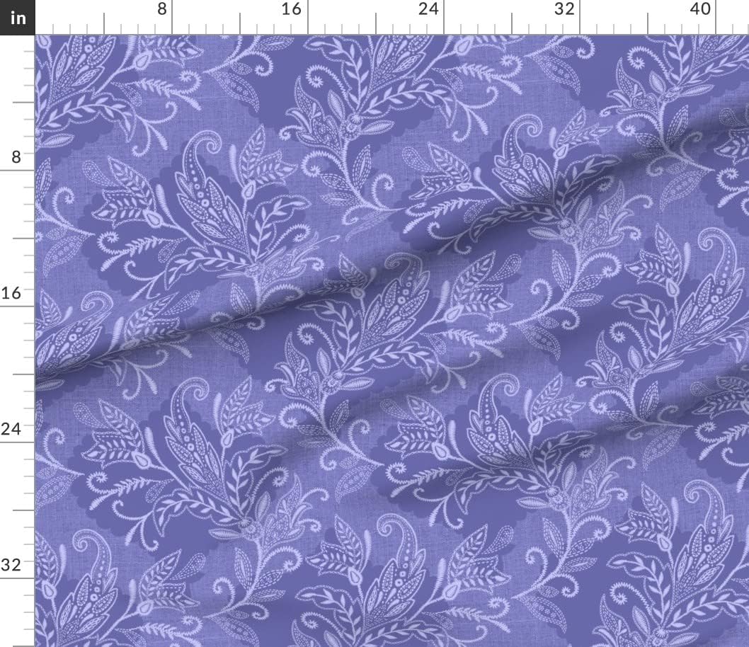 Spoonflower Fabric - Periwinkle Ornate Swirls Floral Monochromatic Printed on Upholstery Velvet Fabric Fat Quarter - Upholstery Home Decor Bottomweight Apparel