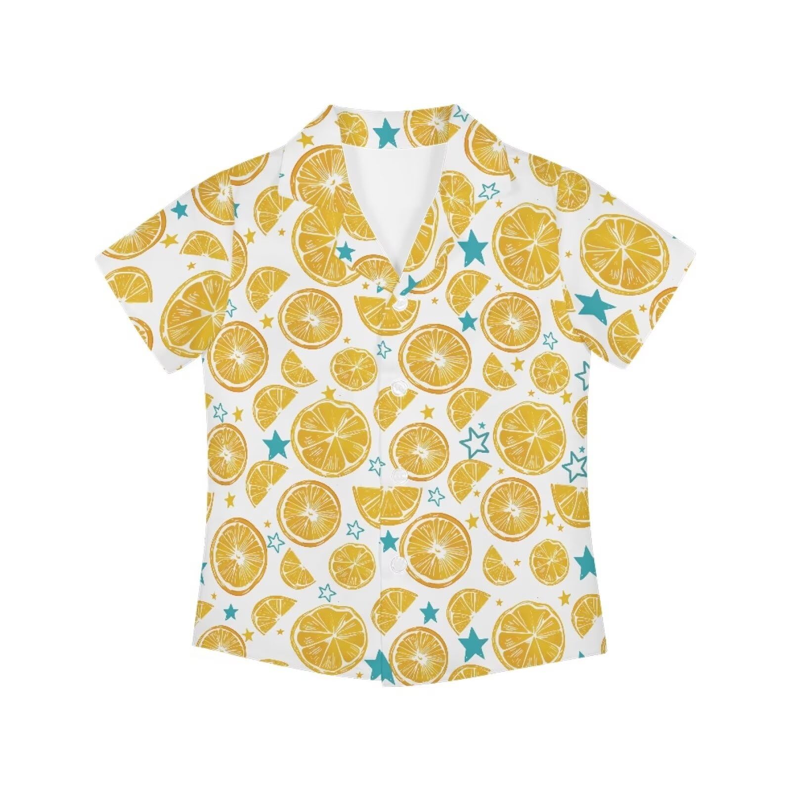 Allinterest Lemons Print Hawaiian Shirts for Boys Size 9-10 Breathable Short Sleeve Summer Tops Regular Fit Casual Button Down Aloha Shirt