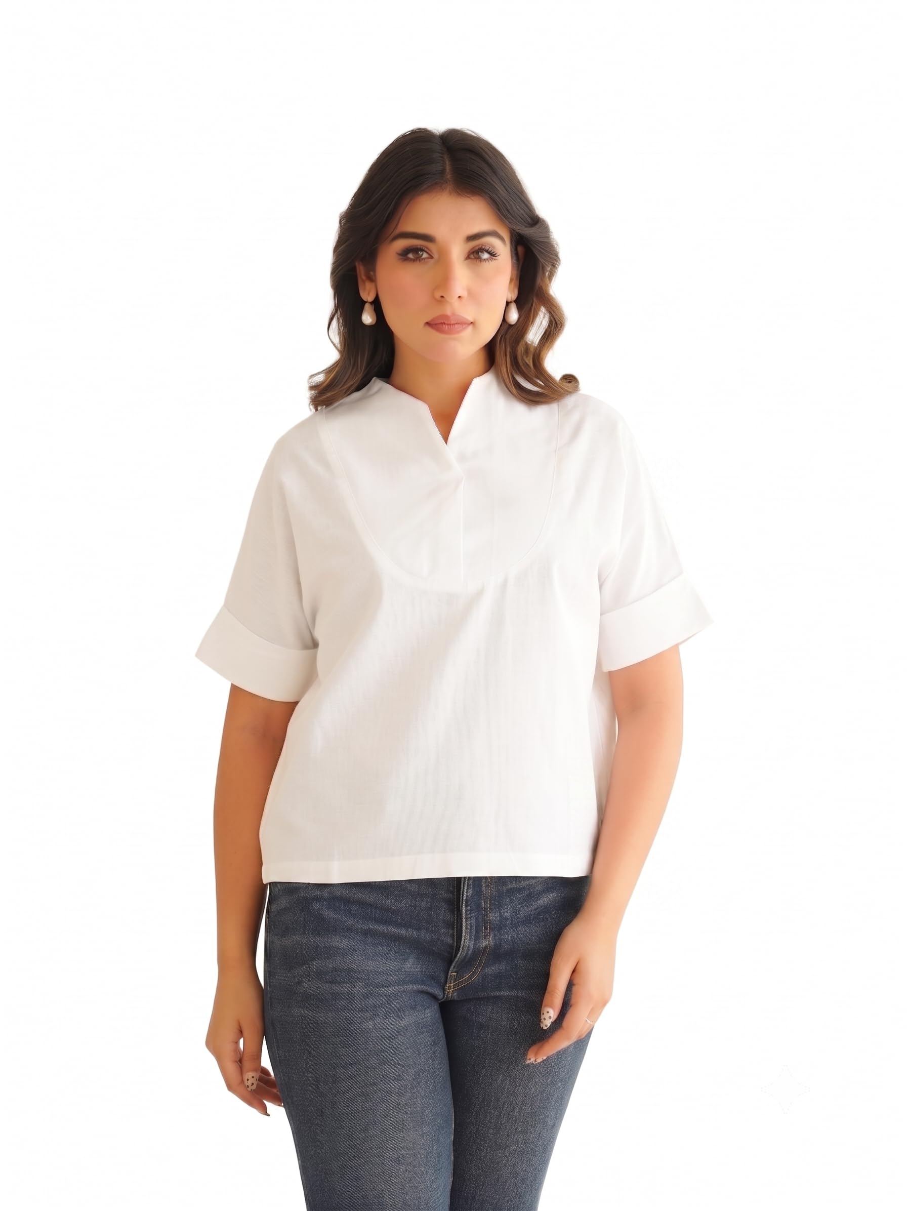 blocks of india Women's Linen Blend Kimono Sleeve Top, Solid Casual Regular Fit Summer Wear Shirt for Office, Travel-picture-20