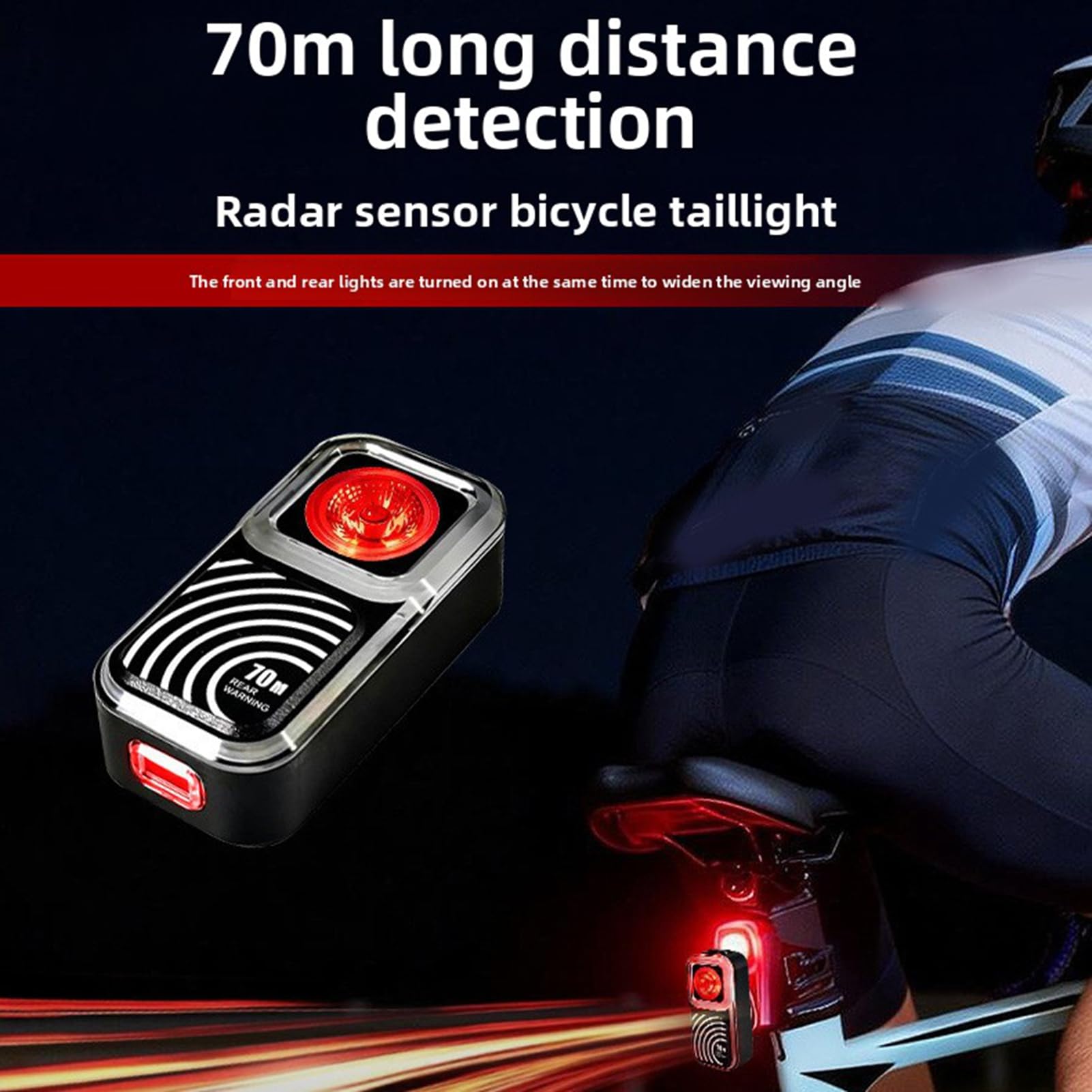 VGEBY Fanale Posteriore per Bici con 70 Metri | Costruzione in ABS, Avviso Intelligente a Tre Livelli, Misura Universale per Mountain Bike e Bici da Strada, Batteria Al