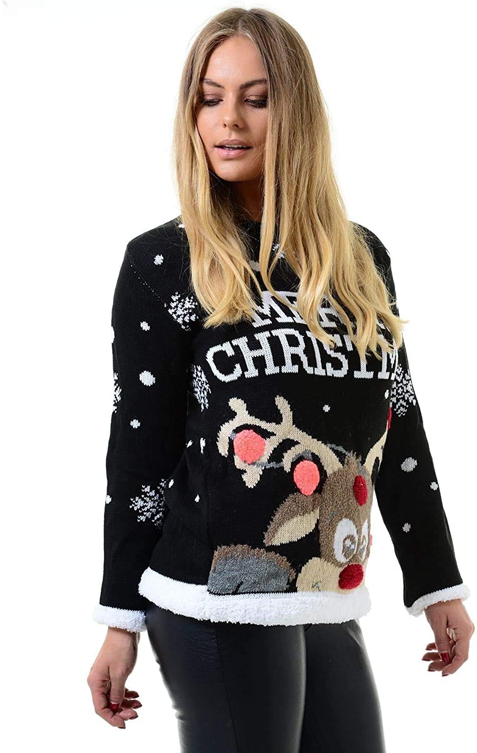 mymixtrendz Women Ladies Xmas Reindeer Snowflake Long Sleeves Christmas Jumper Sweater Top