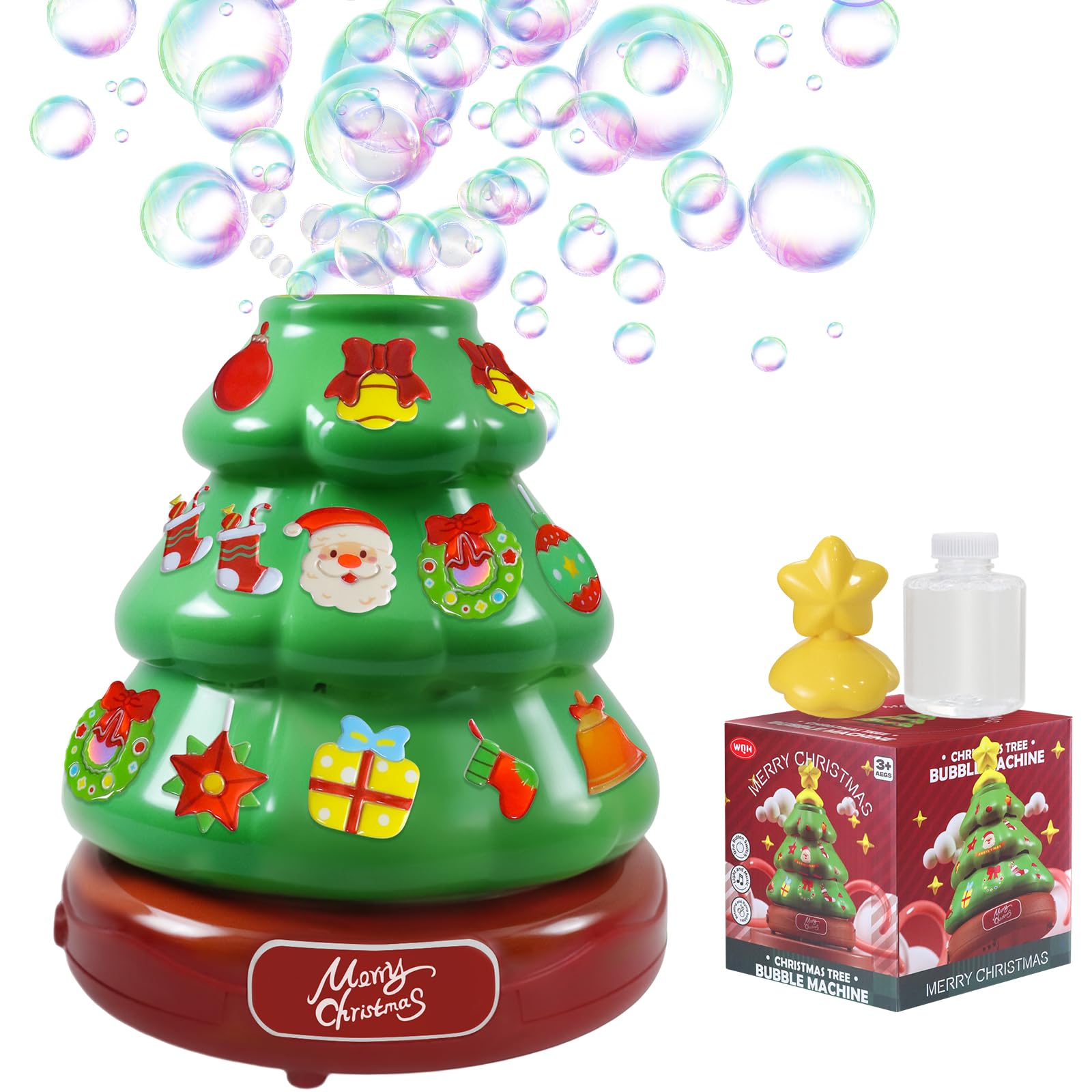Christmas Tree Bubble Machine for Kids, DIY Christmas Tree Decorations Bubble Maker Toys, Automatic Blower Machine with Music Suitable for Outdoor & Indoor Activity