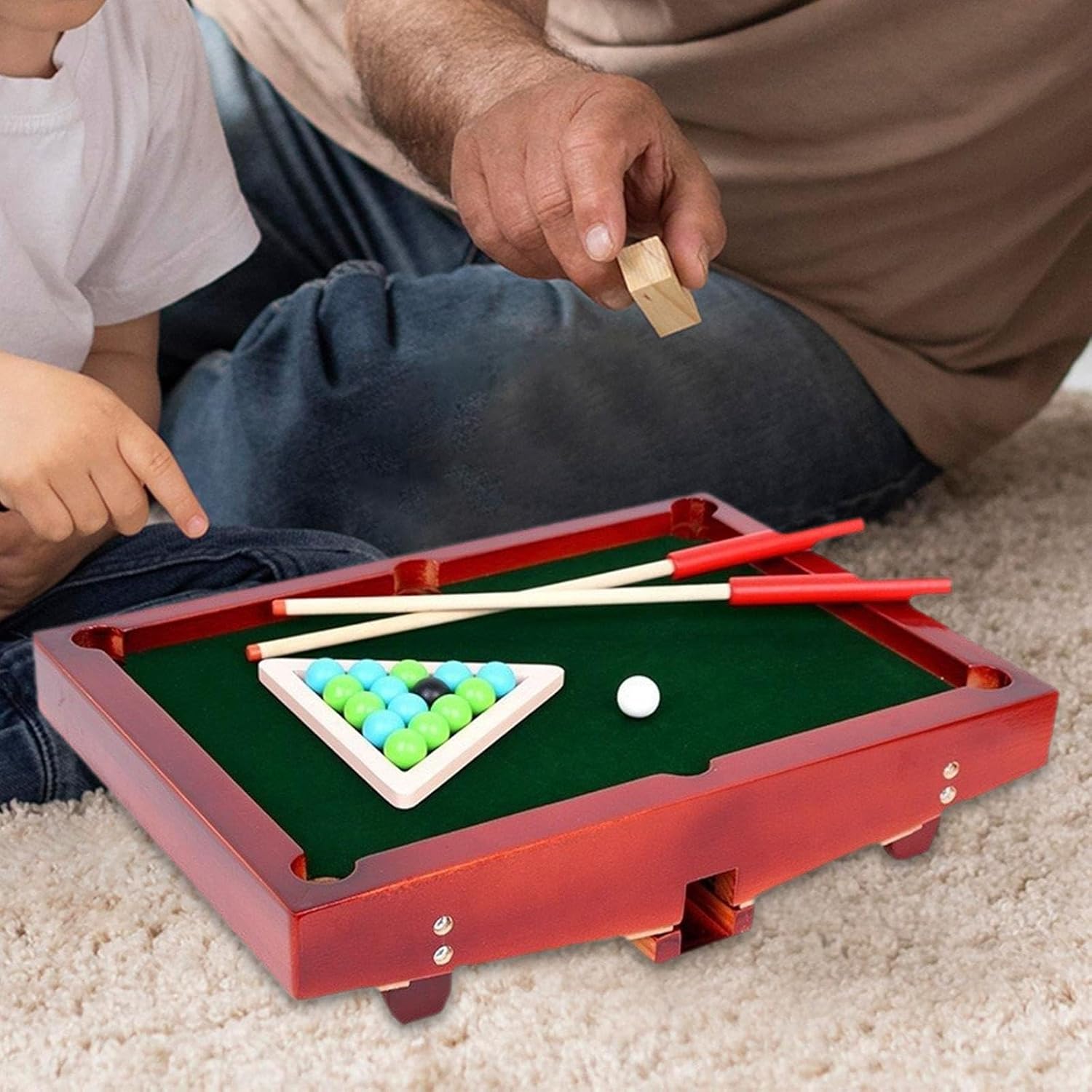 Table Top Pool Table Set Mini Tabletop Billiards 2 Billiard Cues Office Use Nursery Game Toy Desktop Snooker for Adults Kids