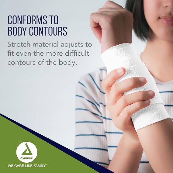 Dynarex Stretch Gauze Bandages, 4 x 4.1 yds, Non-Sterile & Latex-Free, Wound Care in Medical and Home Environments, 1 Box of 12 Dynarex Stretch Gauze Bandages
